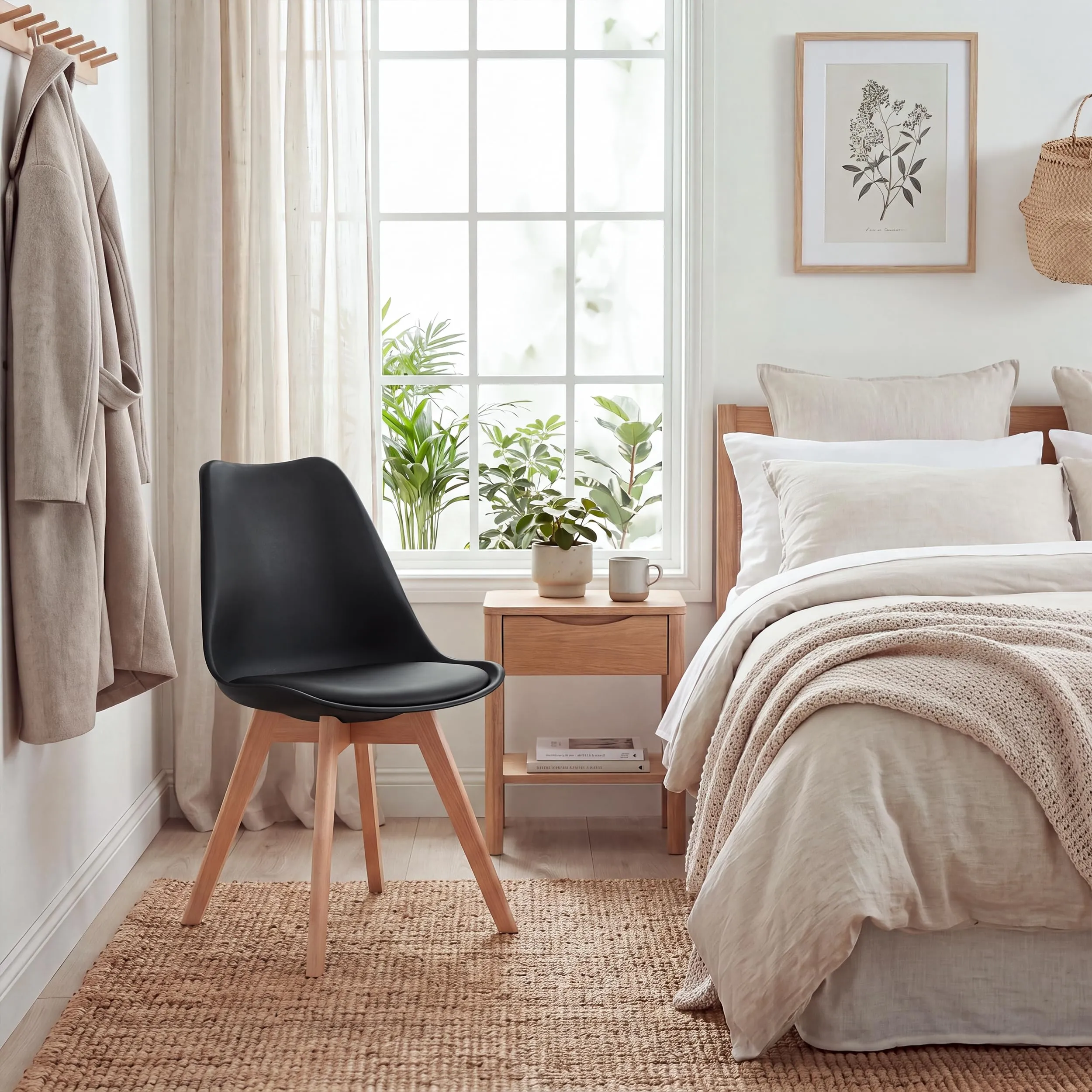 GrandCA HOME Set di 8 Sedie Imbottite con Gambe in Legno di Faggio, Nero - immagine 6