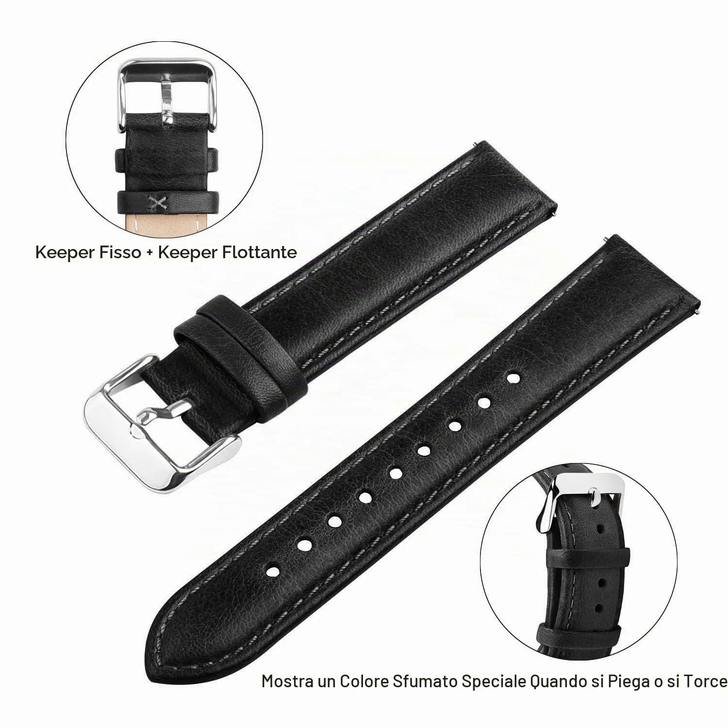 Fullmosa Cinturino Orologio 20mm in Vera Pelle a Sgancio Rapido - immagine 5