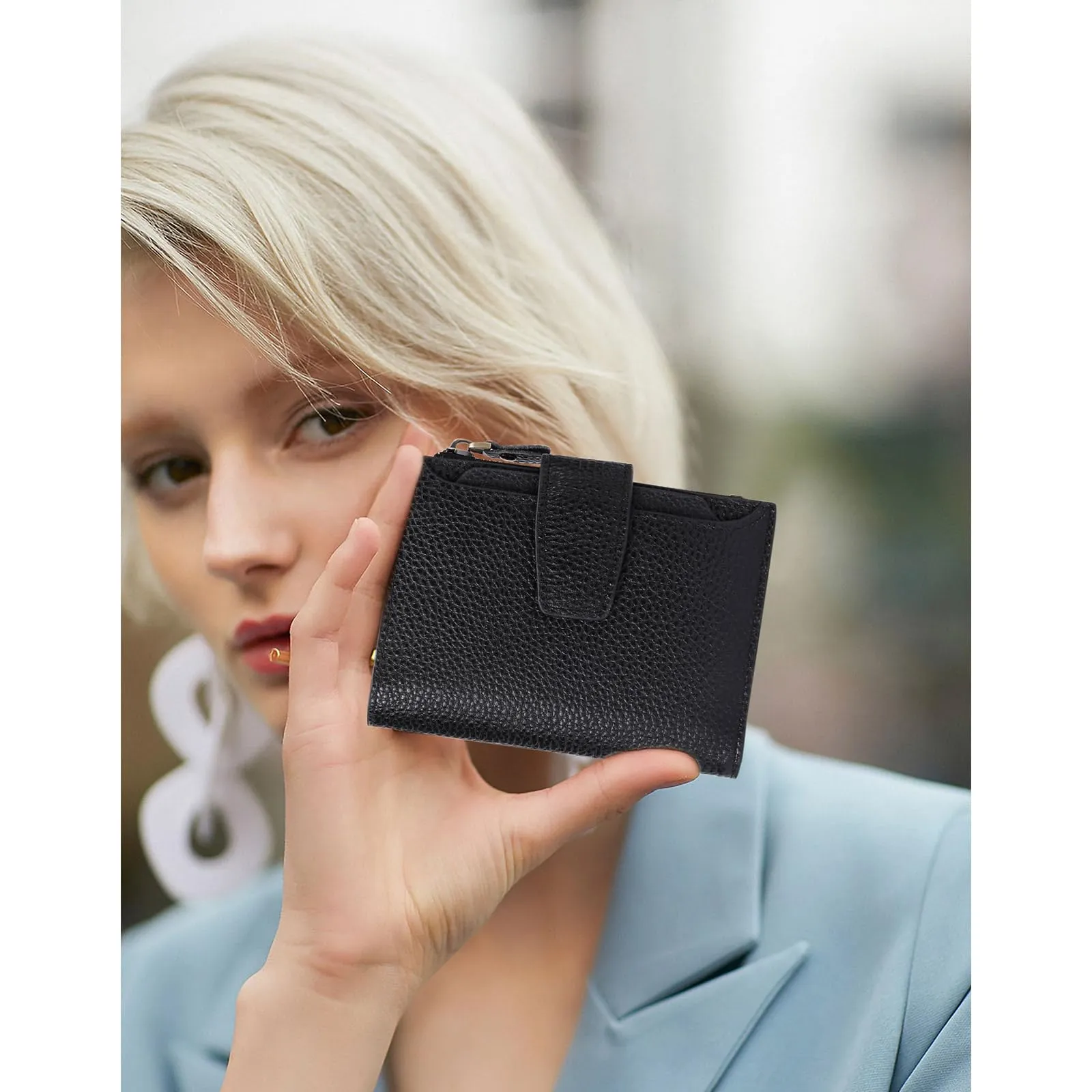 SENDEFN Portafoglio Donna in Pelle Vera con RFID, 14 Slot per Carte e Portamonete con Cerniera - immagine 8