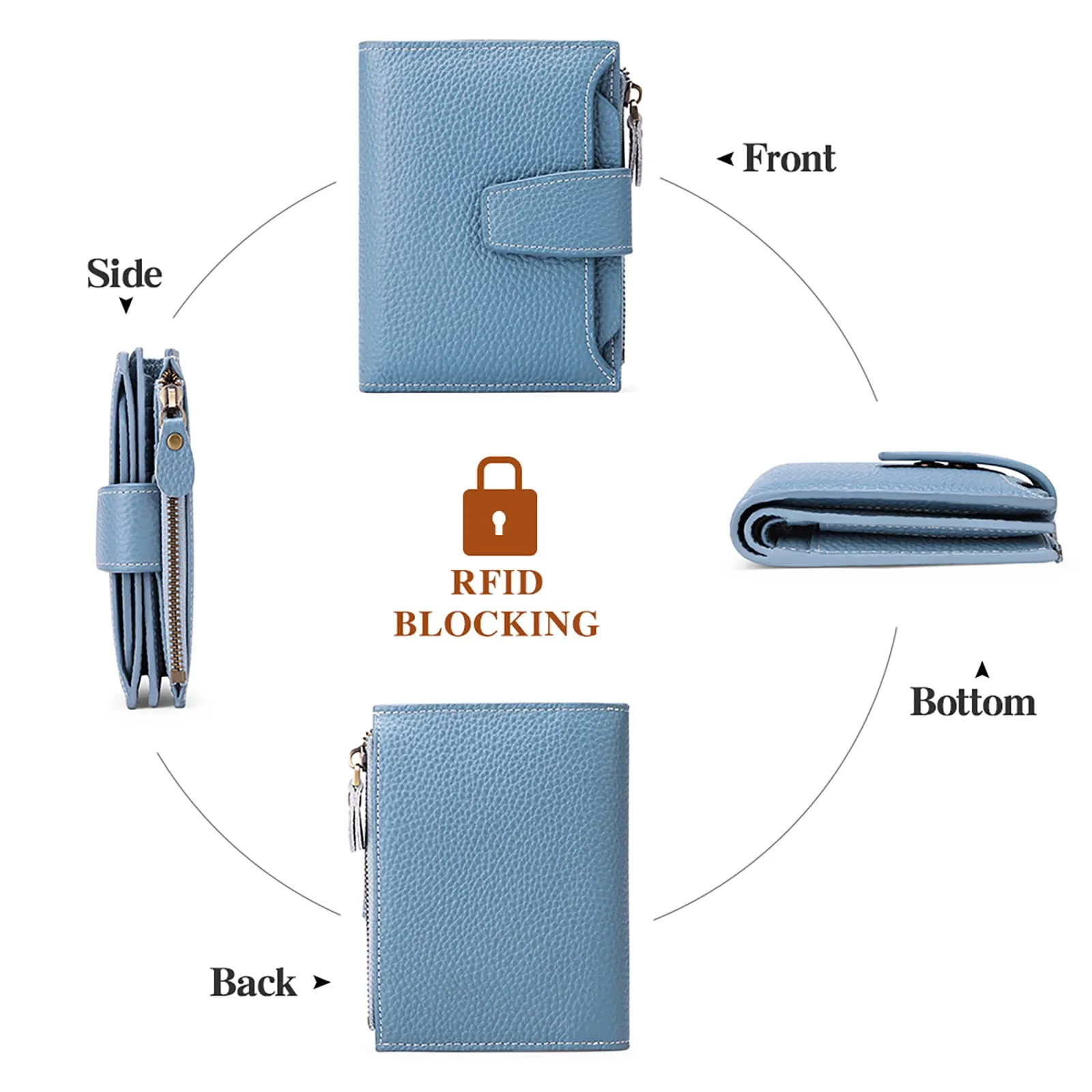 SENDEFN Portafoglio Donna in Pelle con Blocco RFID, 14 Slot per Carte e Portamonete con Cerniera - immagine 8