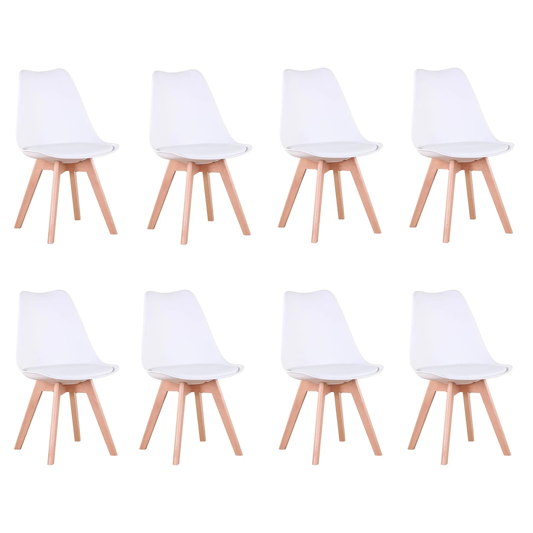 GrandCA HOME Set di 8 Sedie Imbottite con Gambe in Legno di Faggio, Bianco - immagine 1