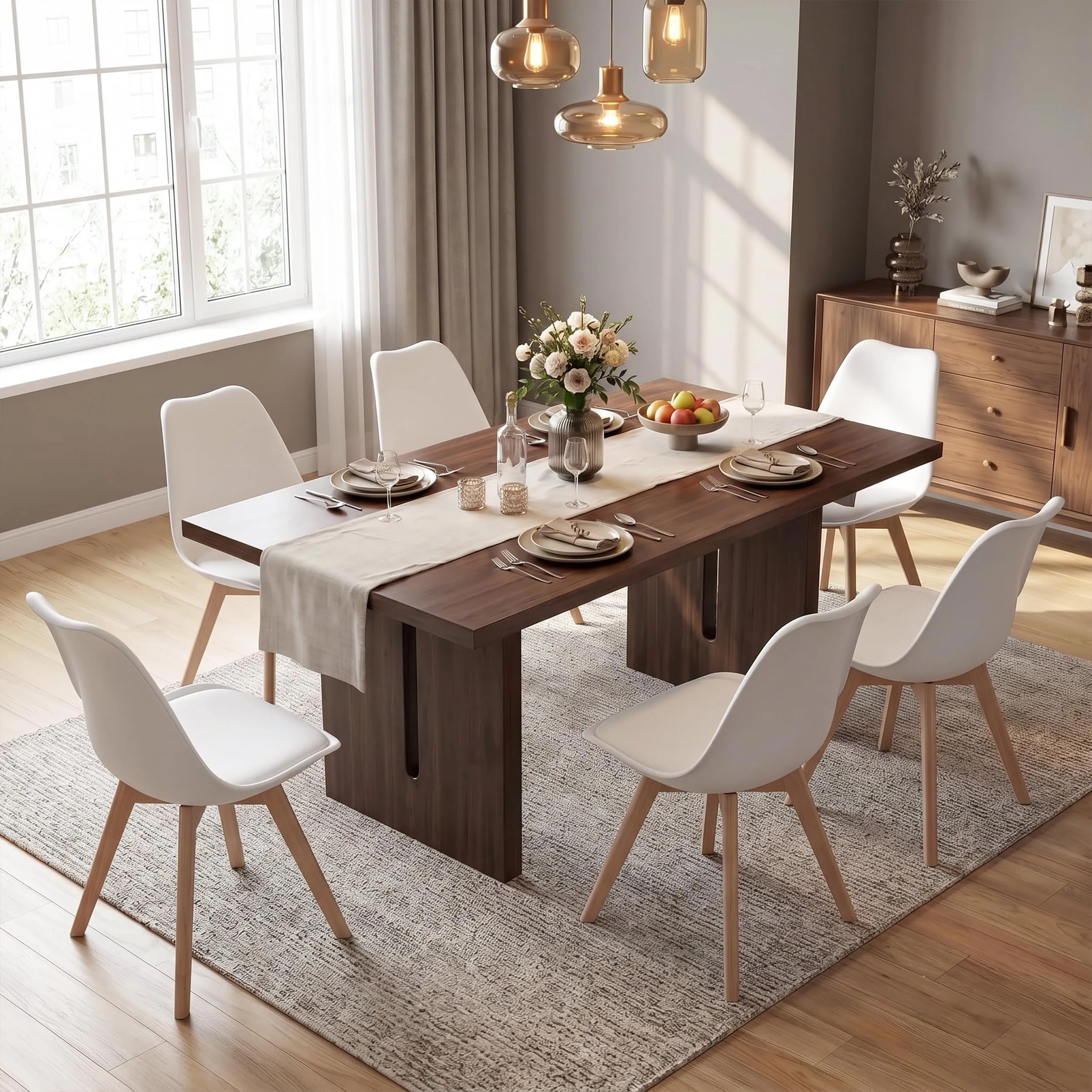 GrandCA HOME Set di 8 Sedie Imbottite con Gambe in Legno di Faggio, Bianco - immagine 3