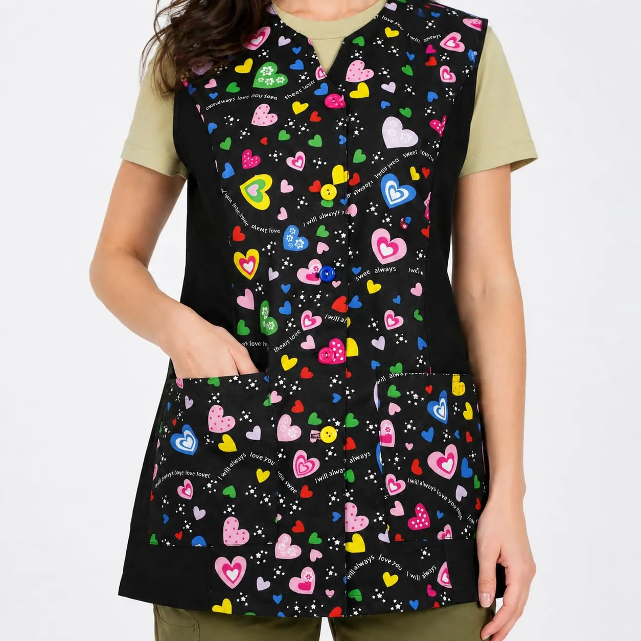 Etrexonline Casacca Donna con Bottoni e Disegni a Cuori, Senza Maniche, Taglia M - immagine 3