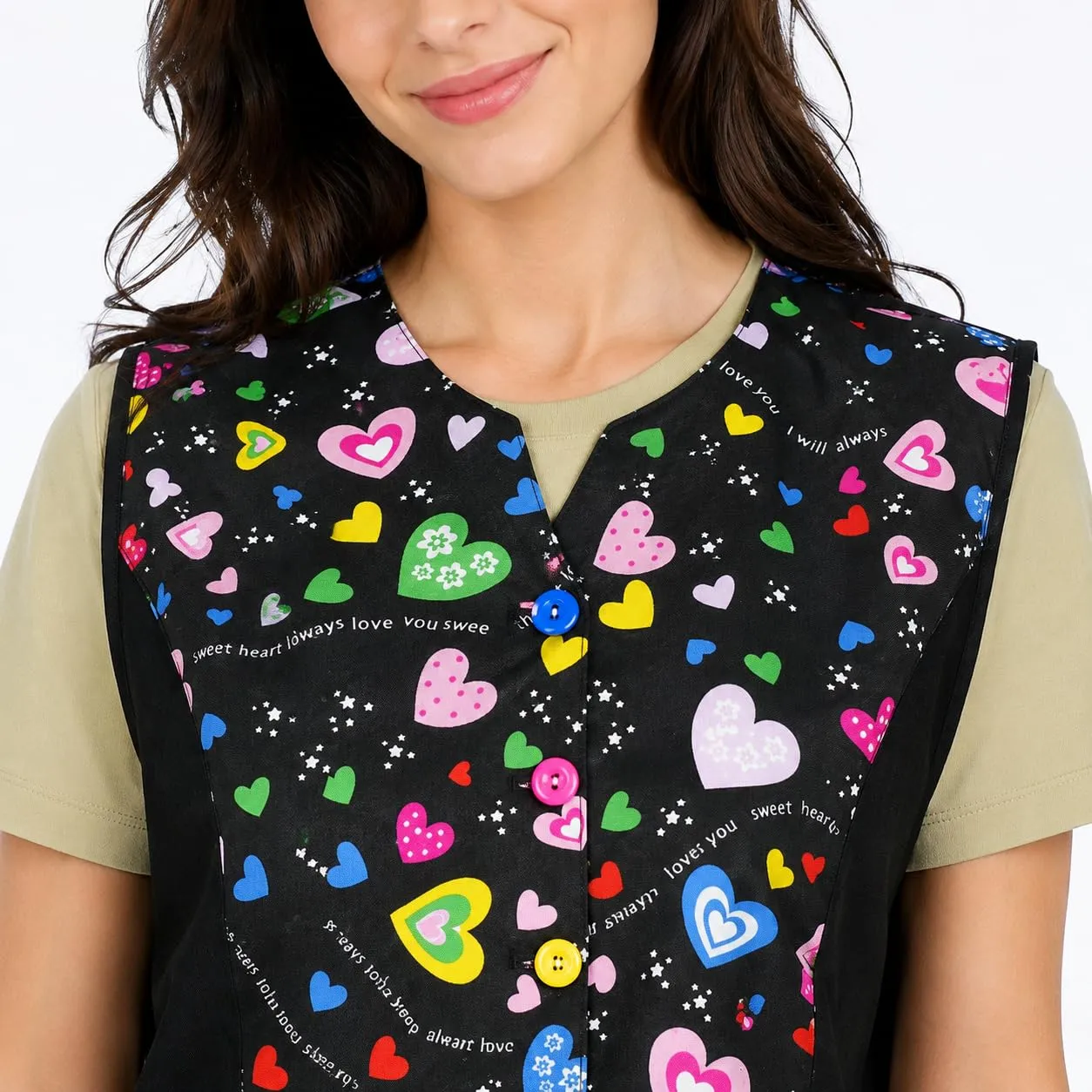 Etrexonline Casacca Donna con Bottoni e Disegni a Cuori, Senza Maniche, Taglia M - immagine 4