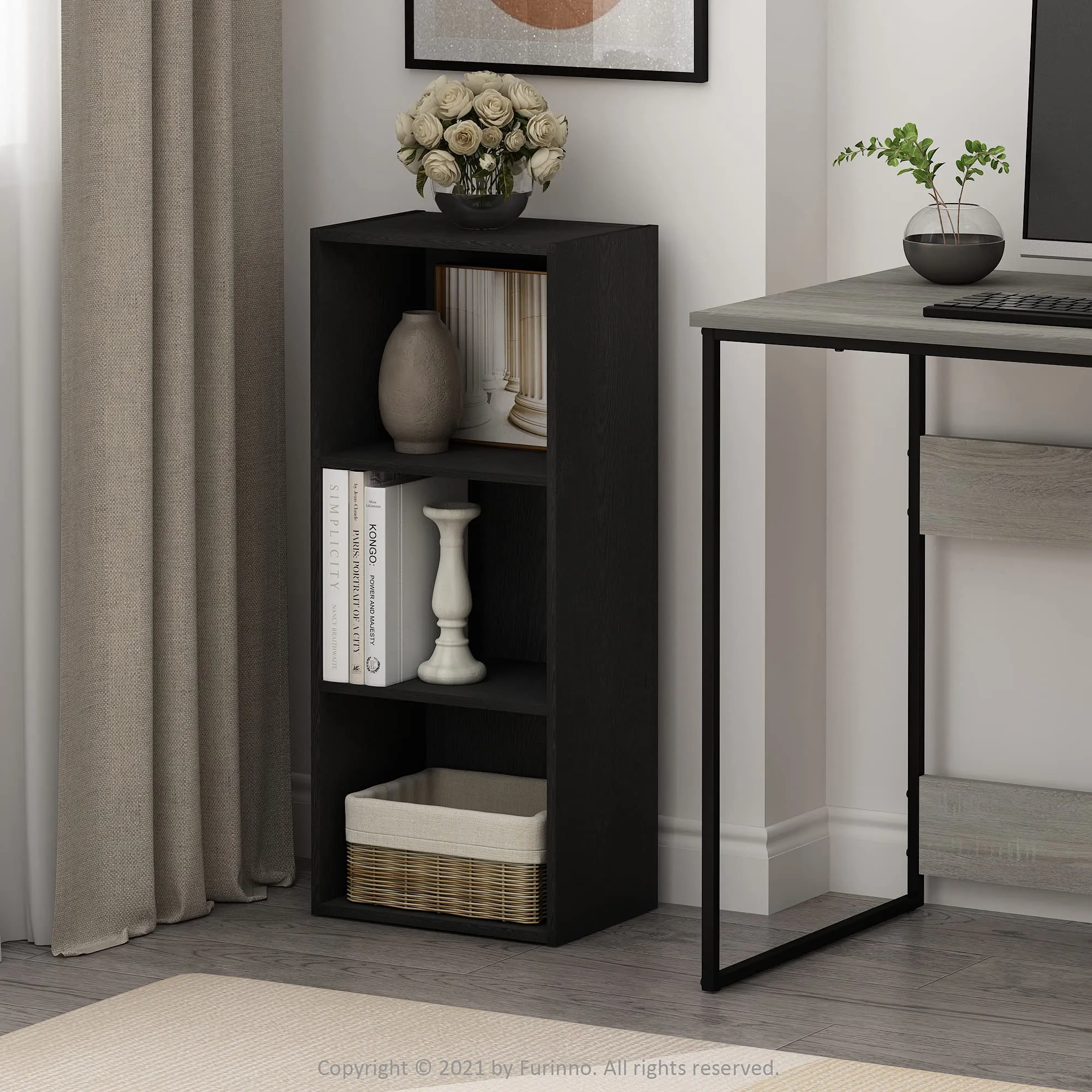 Furinno Luder Libreria a 3 ripiani, Legno Nero - immagine 2
