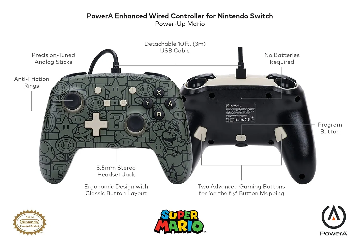 PowerA Controller Cablato Avanzato per Nintendo Switch - Power-Up Mario - immagine 2
