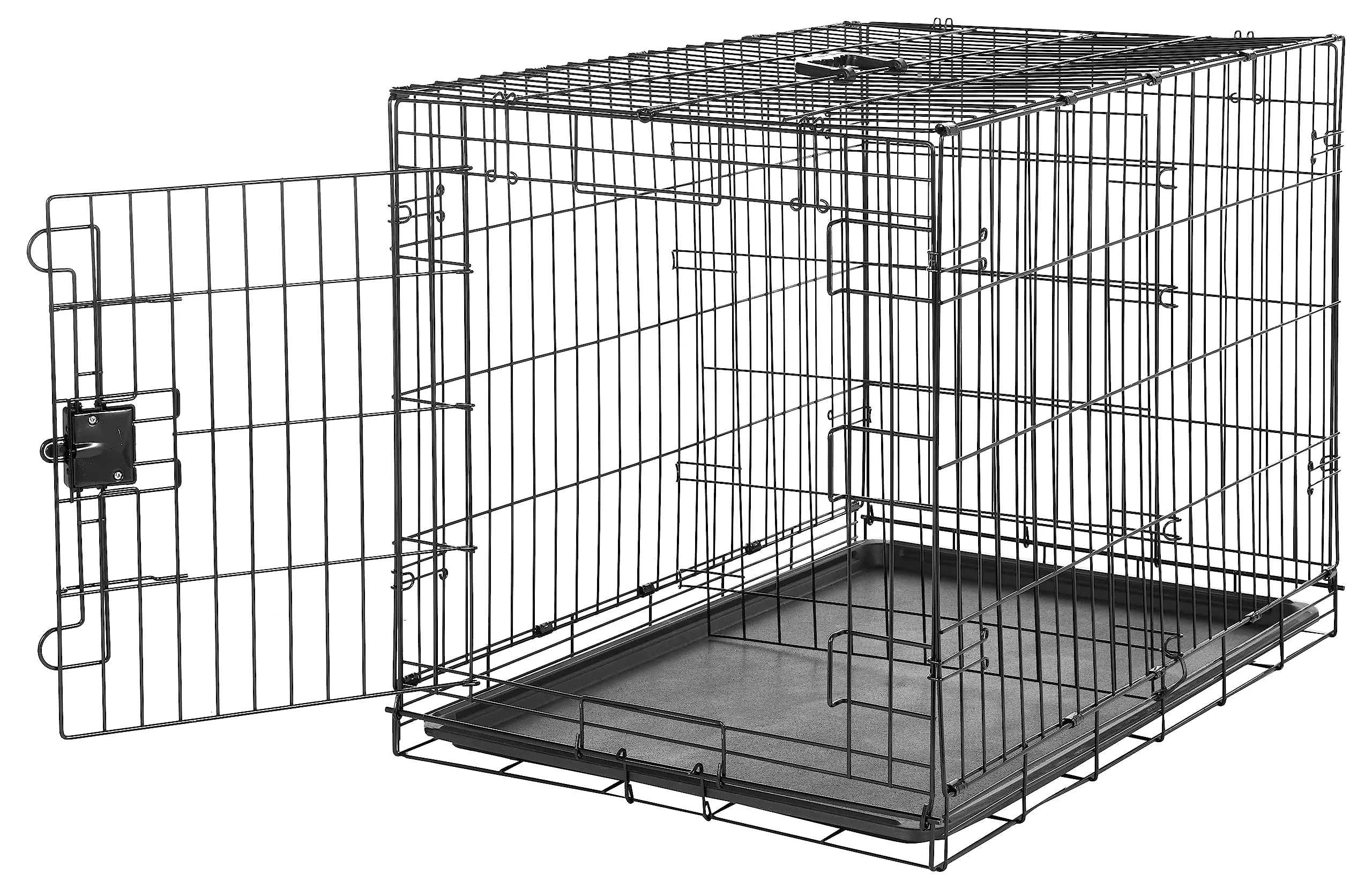 Amazon Basics Gabbia per cani in metallo pieghevole con vassoio rimovibile, Nero, 91 x 58 x 64 cm - immagine 1