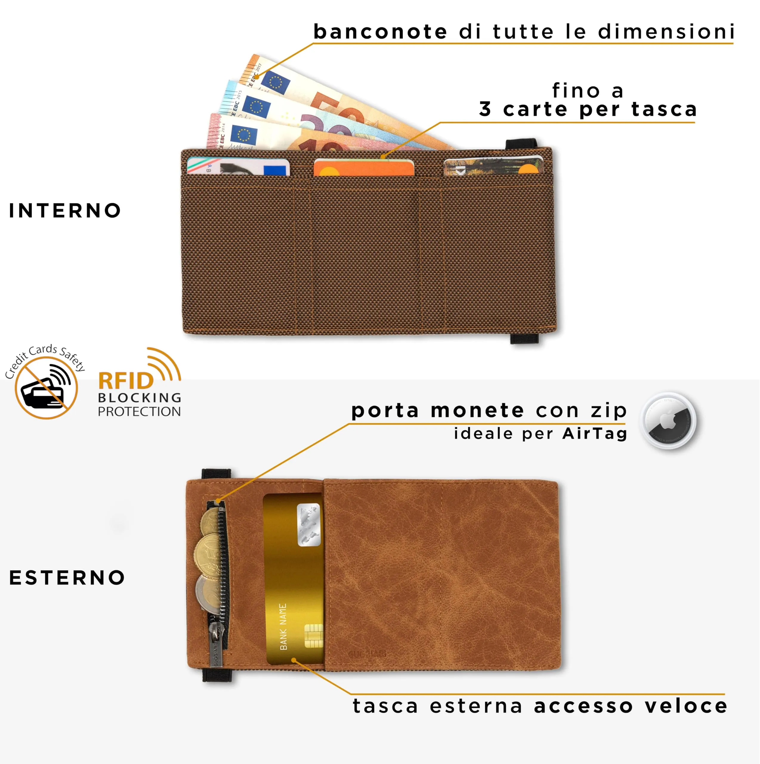 GUGGIARI Portafoglio Uomo in Pelle con Tasca Portamonete e RFID - immagine 2