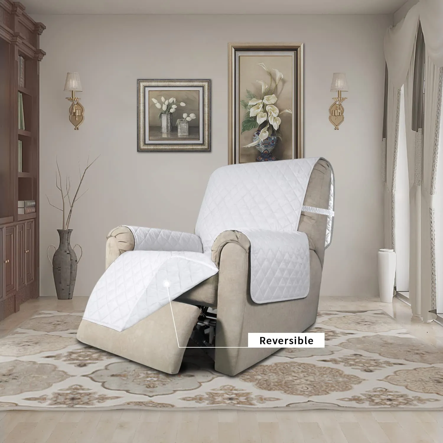 Easy-Going Copridivano Reversibile Impermeabile per Poltrona Reclinabile, 56 cm, Bianco/Bianco - immagine 2
