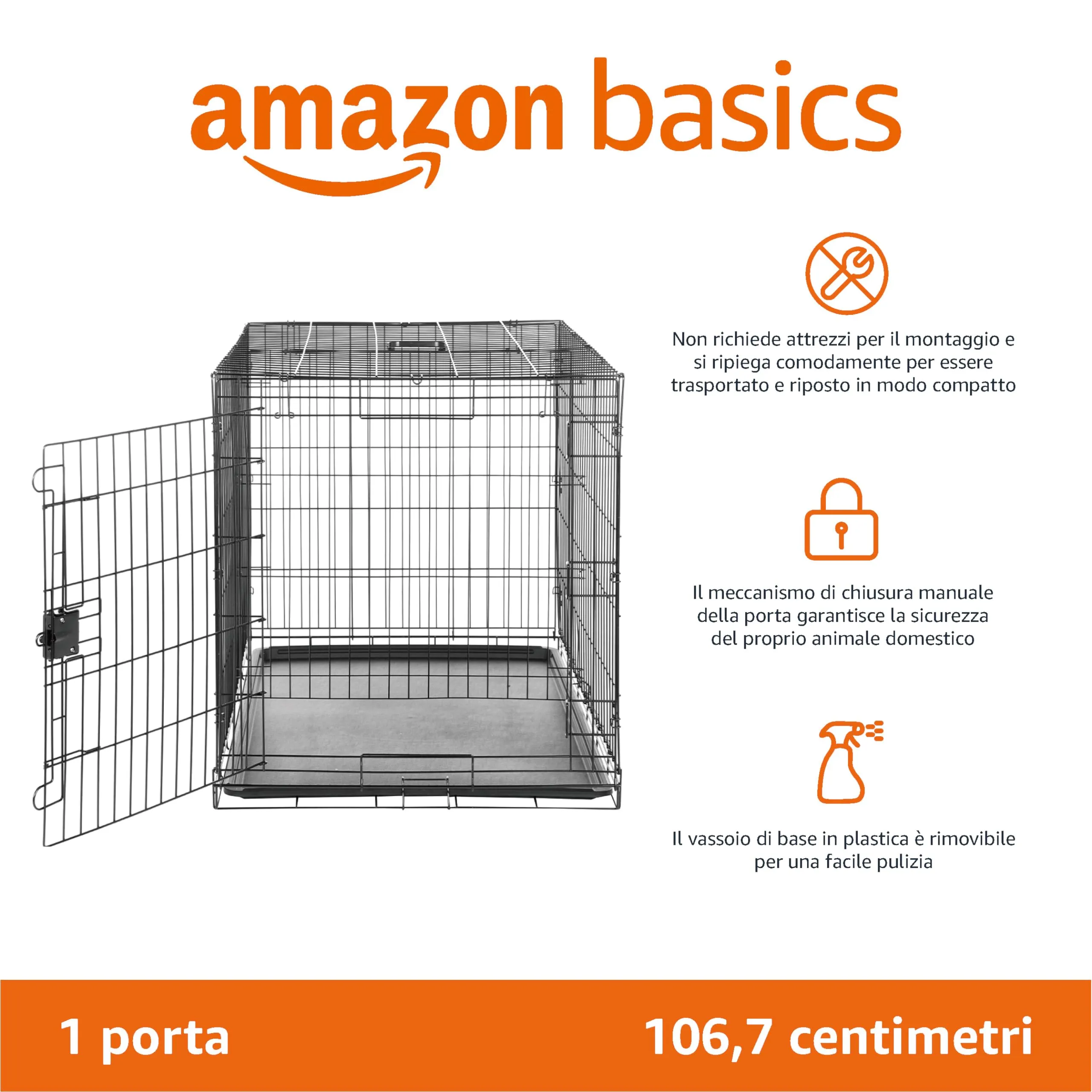 Amazon Basics Gabbia per cani in metallo pieghevole, Nero, 106.7 x 71.1 x 76.2 cm - immagine 2
