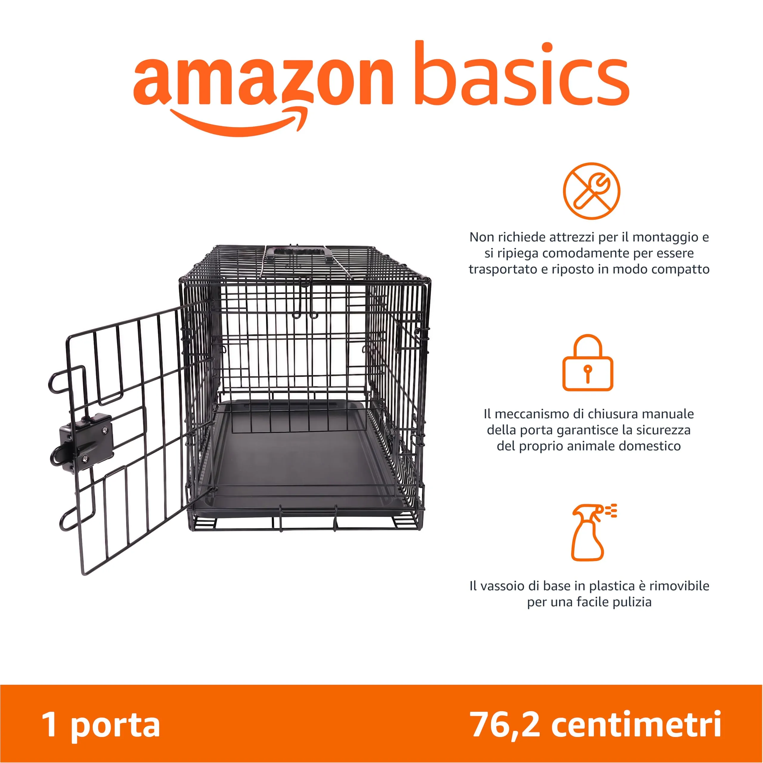 Amazon Basics Gabbia per cani in metallo pieghevole, Nero, 76.2 x 48.3 x 53.3 cm - immagine 2