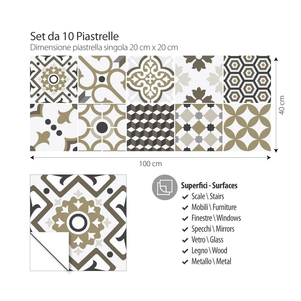 RE-COVERTILES Adesivi Piastrelle in PVC Animalier, 10 Pz 20x20 cm, PS00081 - immagine 3