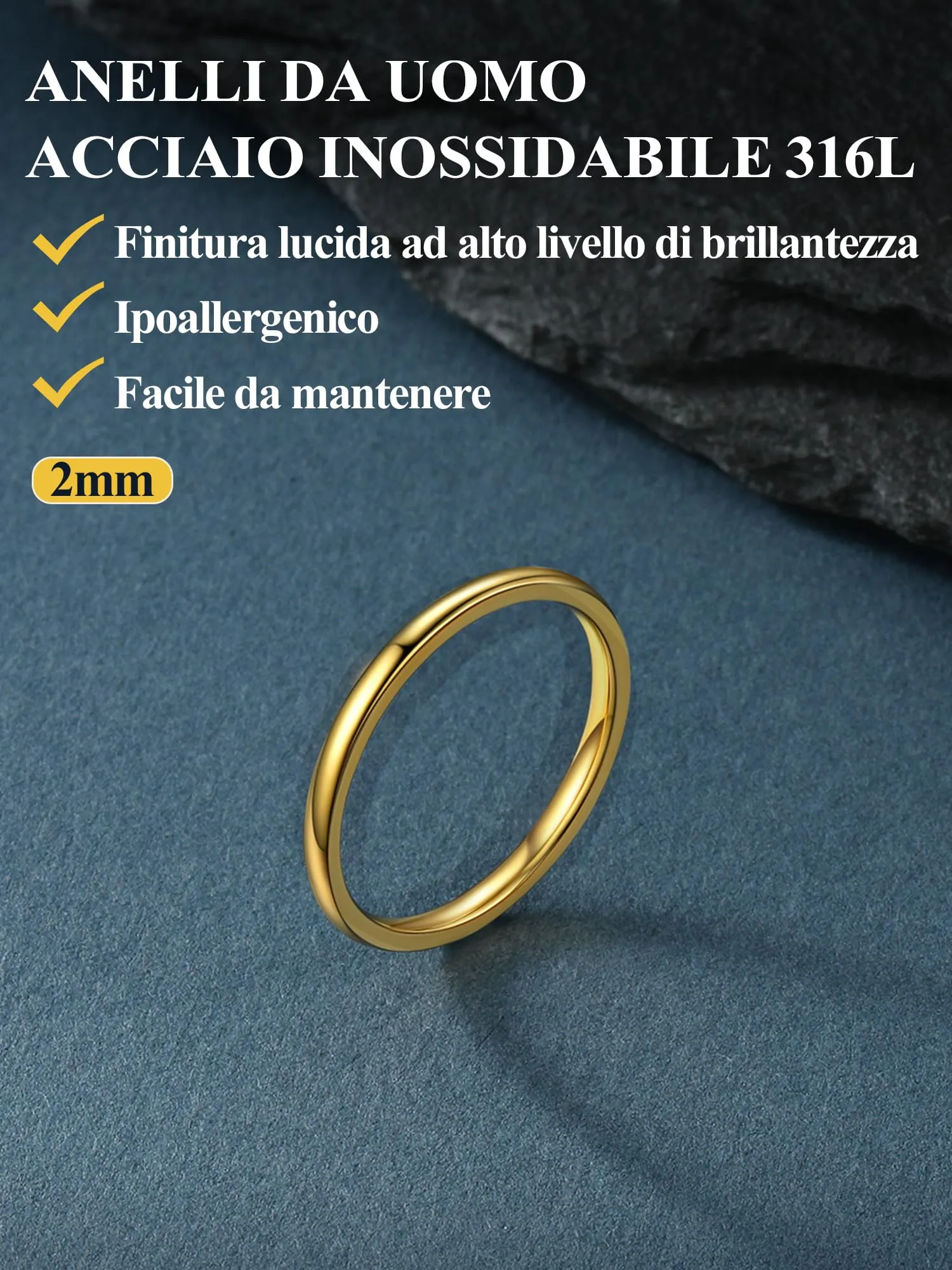 PROSTEEL Anello in Acciaio Inossidabile Color Oro, Misura 7 - immagine 8