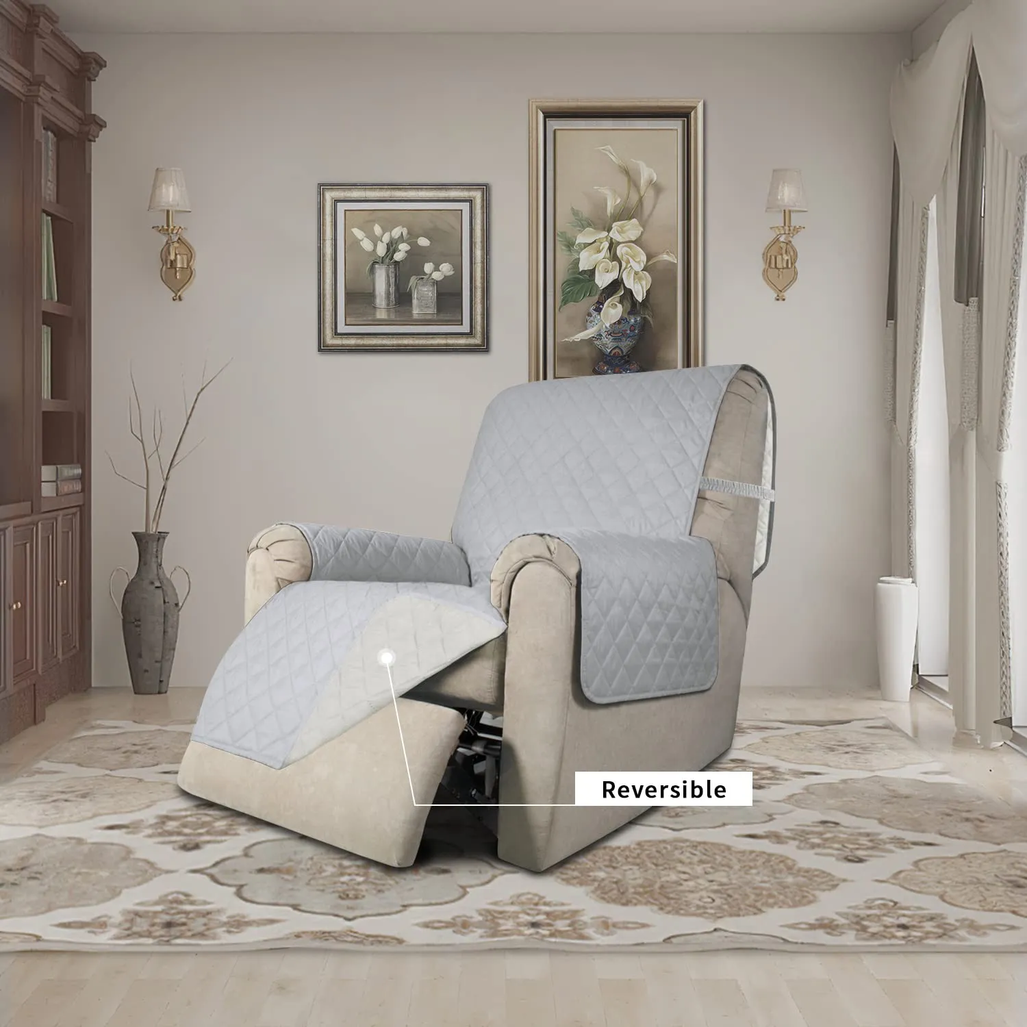 Easy-Going Copridivano Reversibile per Poltrona Reclinabile, Impermeabile, Grigio Chiaro/Avorio (56 cm) - immagine 2