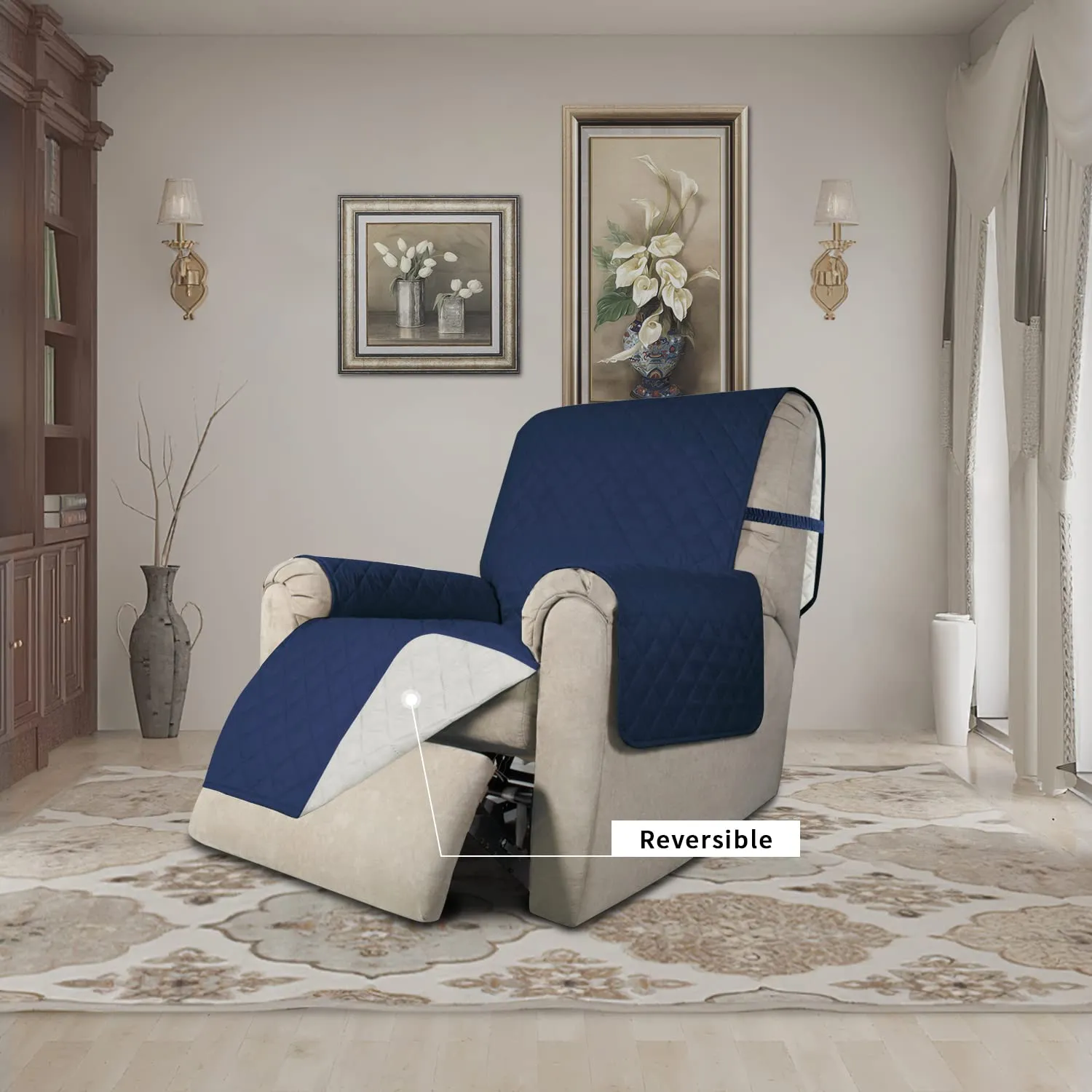 Easy-Going Copridivano Reversibile Impermeabile per Poltrona Reclinabile, Blu Navy/Avorio, 56 cm - immagine 2