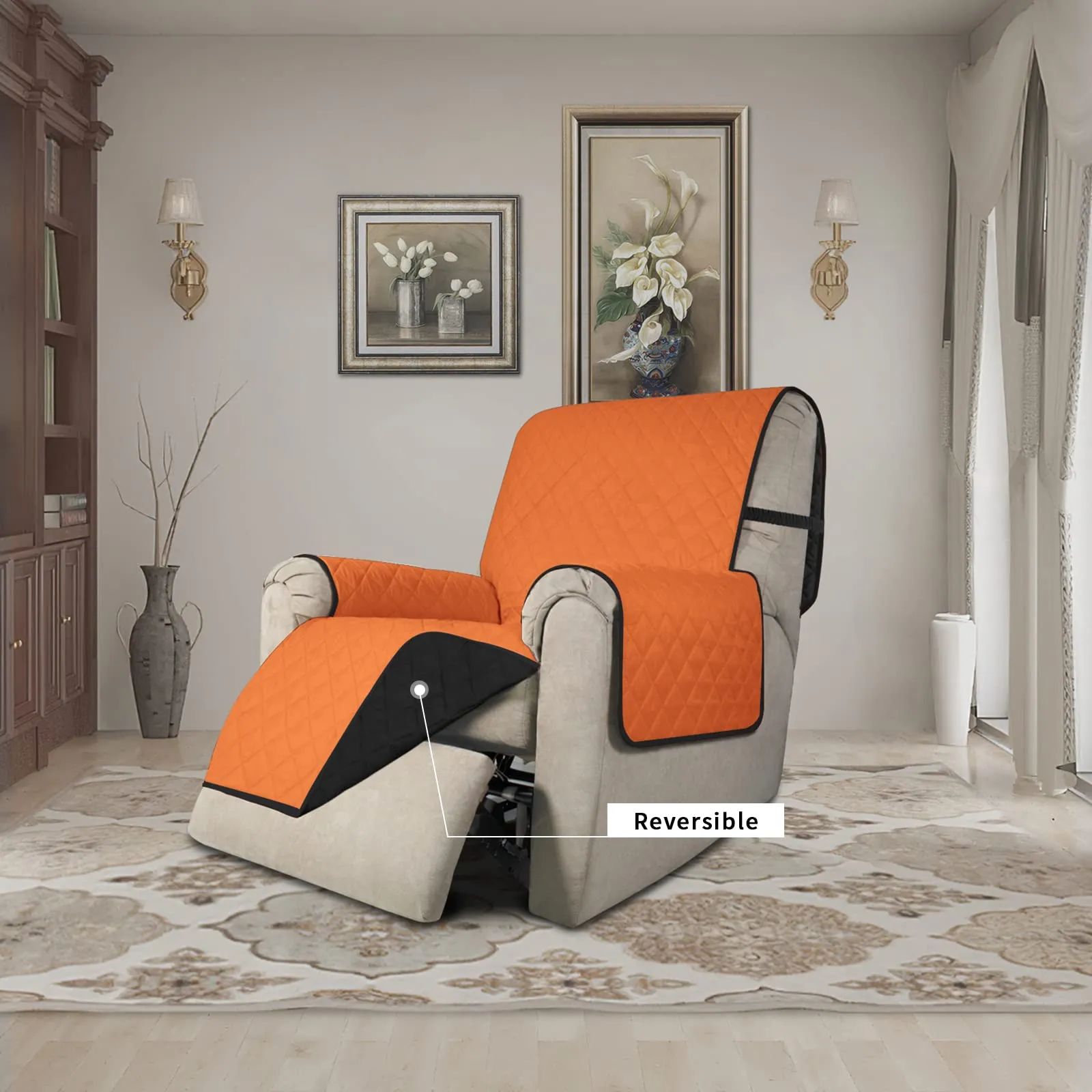 Easy-Going Copridivano Reversibile Impermeabile per Poltrona Reclinabile, Arancione/Nero, 56 cm - immagine 2