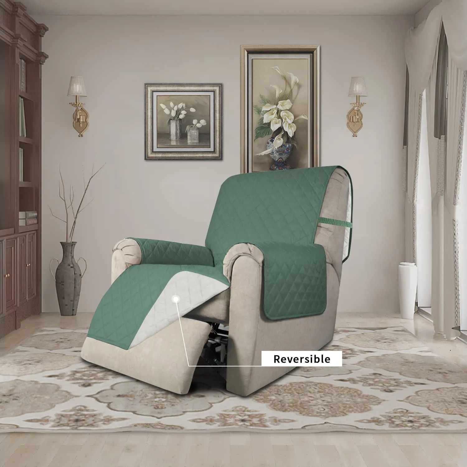 Easy-Going Copridivano Reversibile Impermeabile per Poltrona Reclinabile, 56 cm, Ciano/Avorio - immagine 2