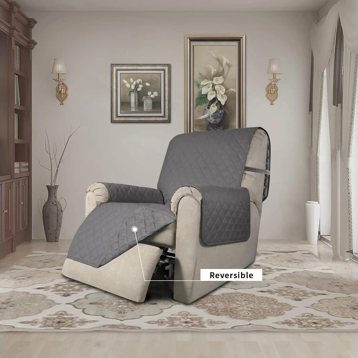 Easy-Going Copridivano Reversibile Impermeabile per Poltrona Reclinabile, Grigio/Grigio, 56 cm - immagine 2