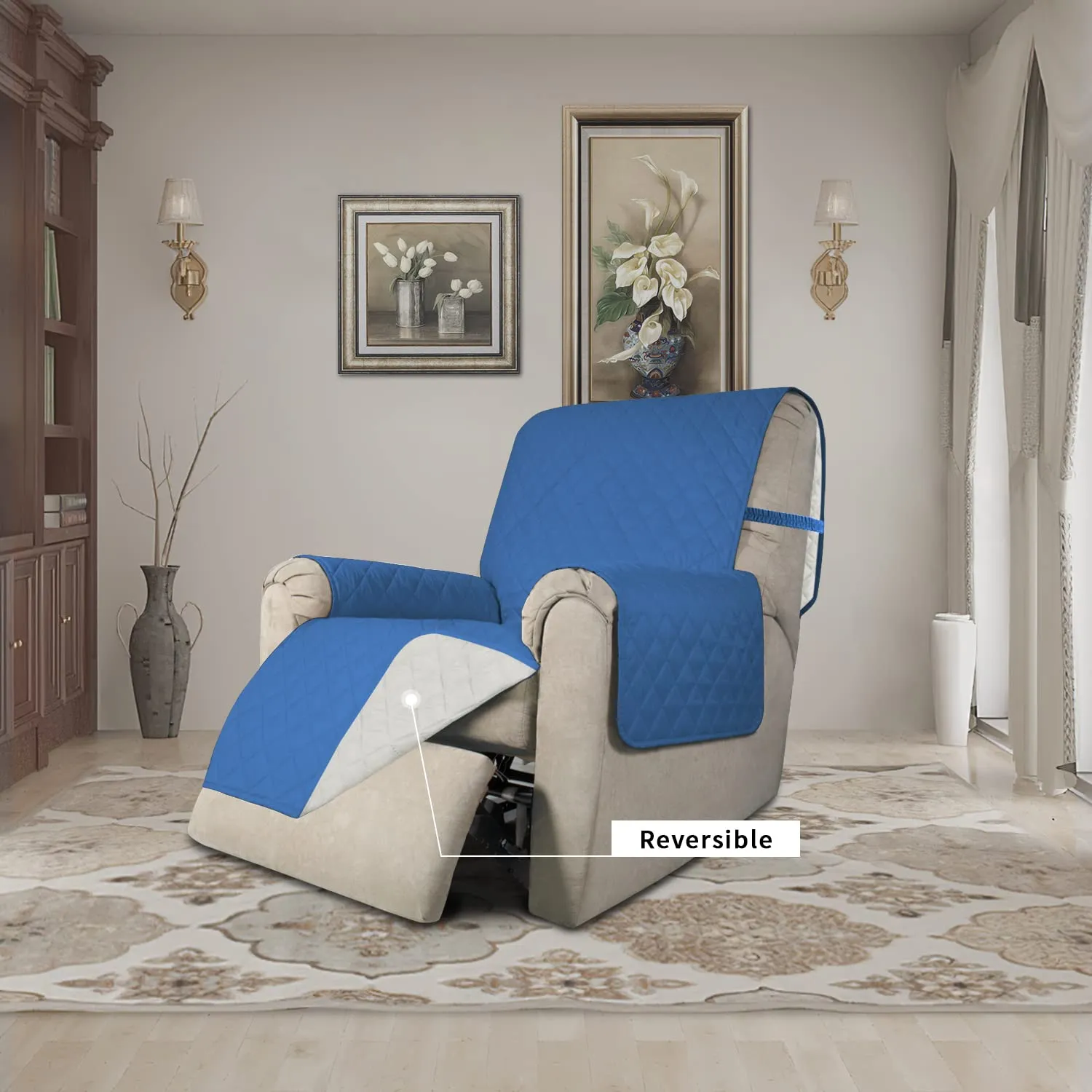 Easy-Going Copridivano Reversibile Impermeabile per Poltrona Reclinabile, 56 cm, Blu/Avorio - immagine 2