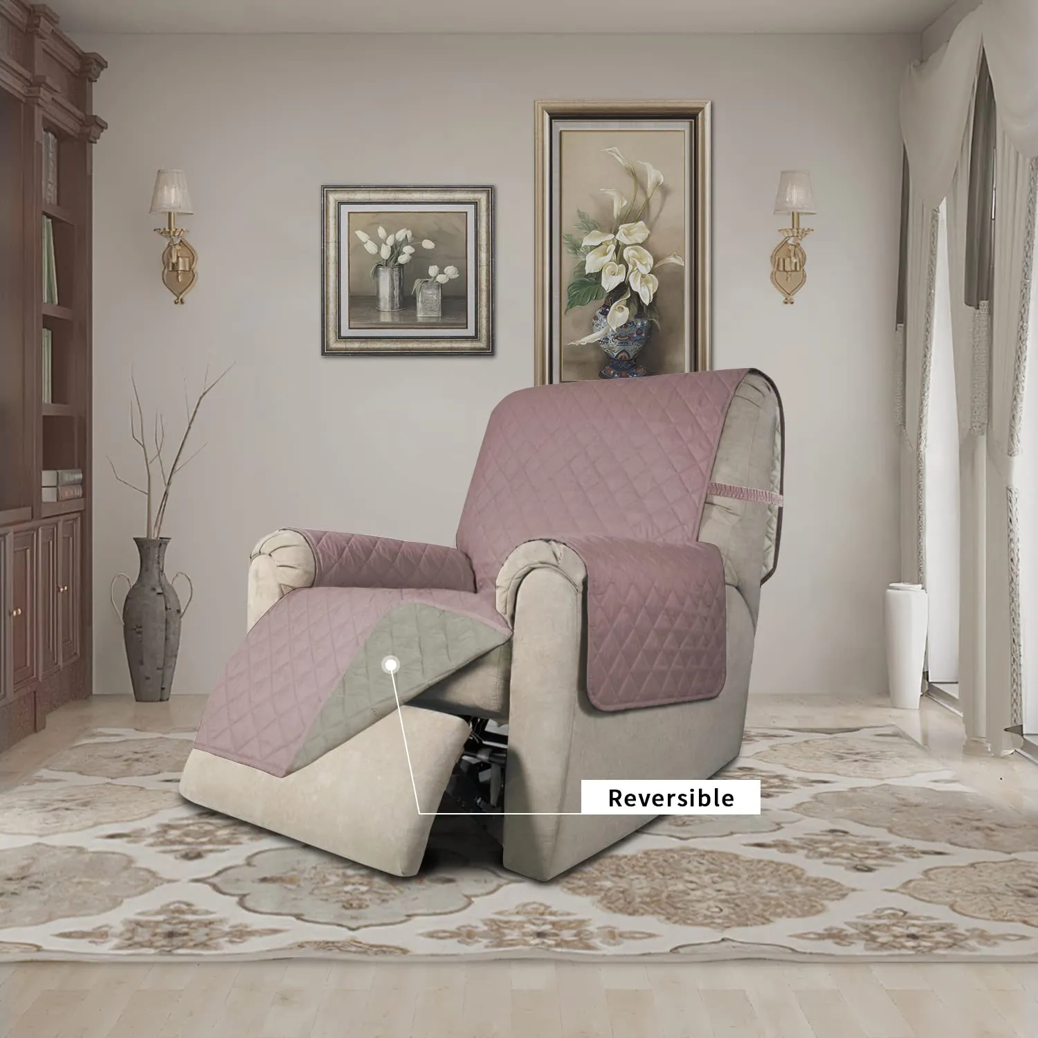 Easy-Going Copridivano Reversibile per Poltrona Reclinabile, Impermeabile, Rosa/Beige (56 cm) - immagine 2