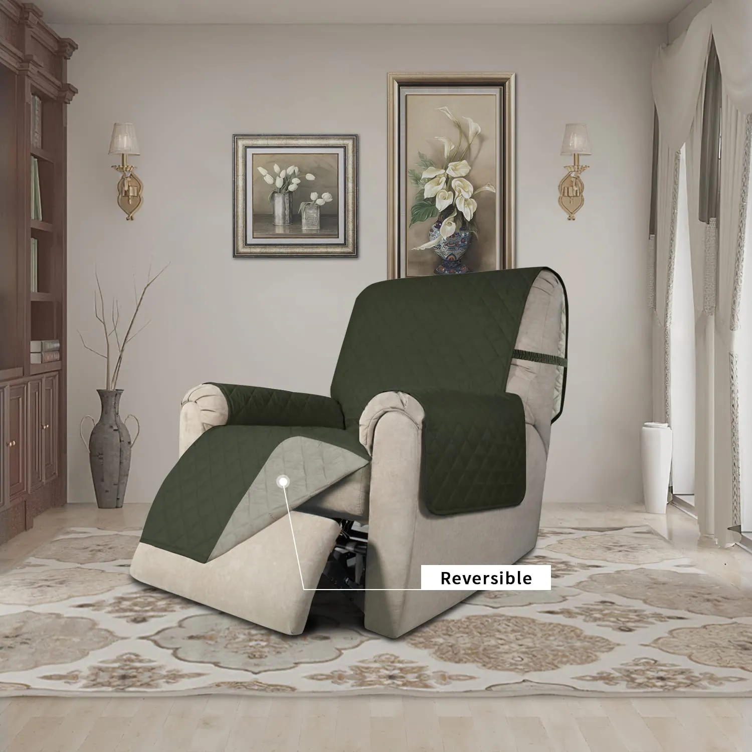 Easy-Going Copridivano Reversibile per Poltrona Reclinabile, Impermeabile, Verde Militare/Beige (56 cm) - immagine 2