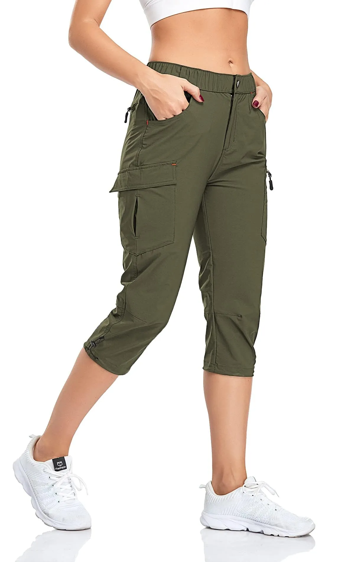 GymBrave Pantaloni Trekking Donna Cargo Capri 3/4 Estivi Leggeri Esercito M - immagine 1