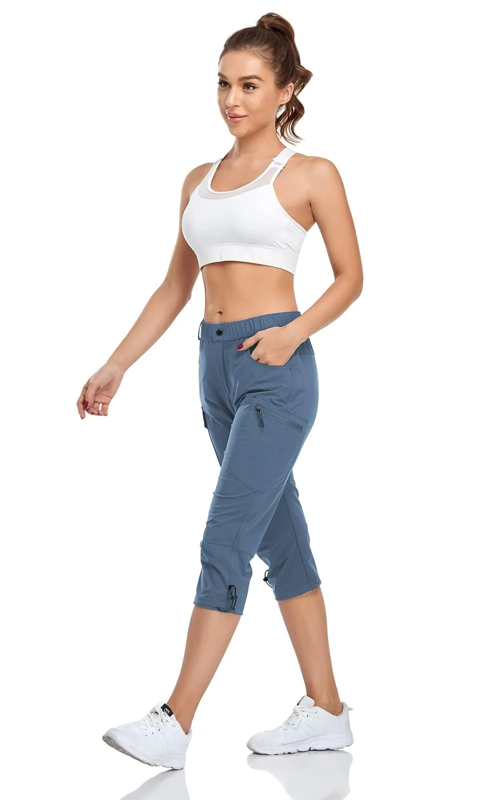 GymBrave Pantaloni Trekking Donna Cargo Capri 3/4 Estivi Leggeri, Grigio Blu, XL - immagine 3
