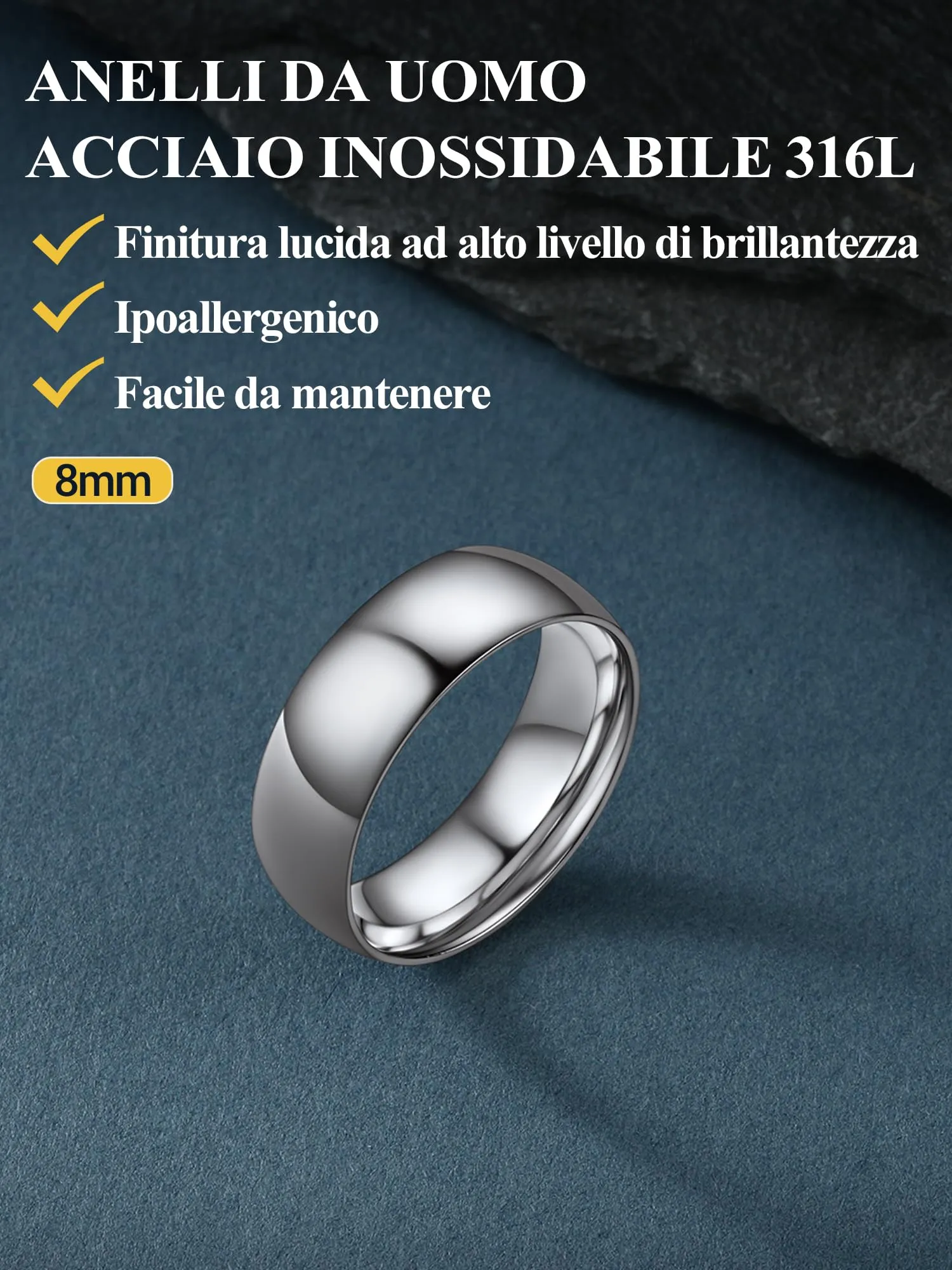 PROSTEEL Anello a Fascia in Acciaio Inossidabile, Colore Argento, Misura 9 - immagine 8