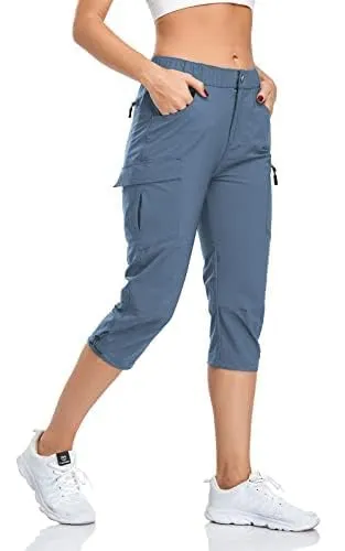 GymBrave Pantaloni Trekking Donna Cargo Capri 3/4 Estivi Grigio Blu L - immagine 7