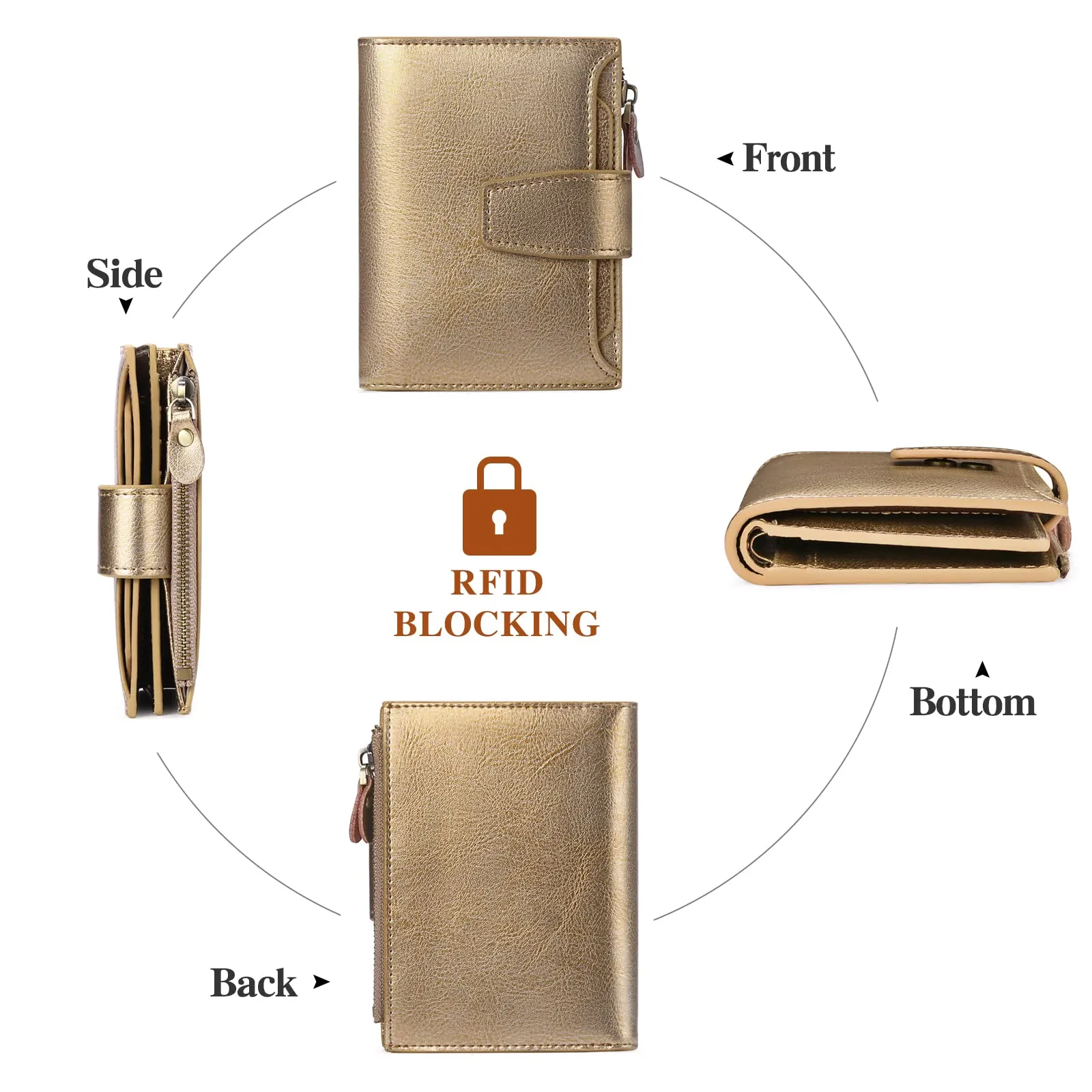 SENDEFN Portafoglio Donna in Pelle Vera Piccolo con Cerniera, 14 Slot per Carte e Blocco RFID - immagine 7