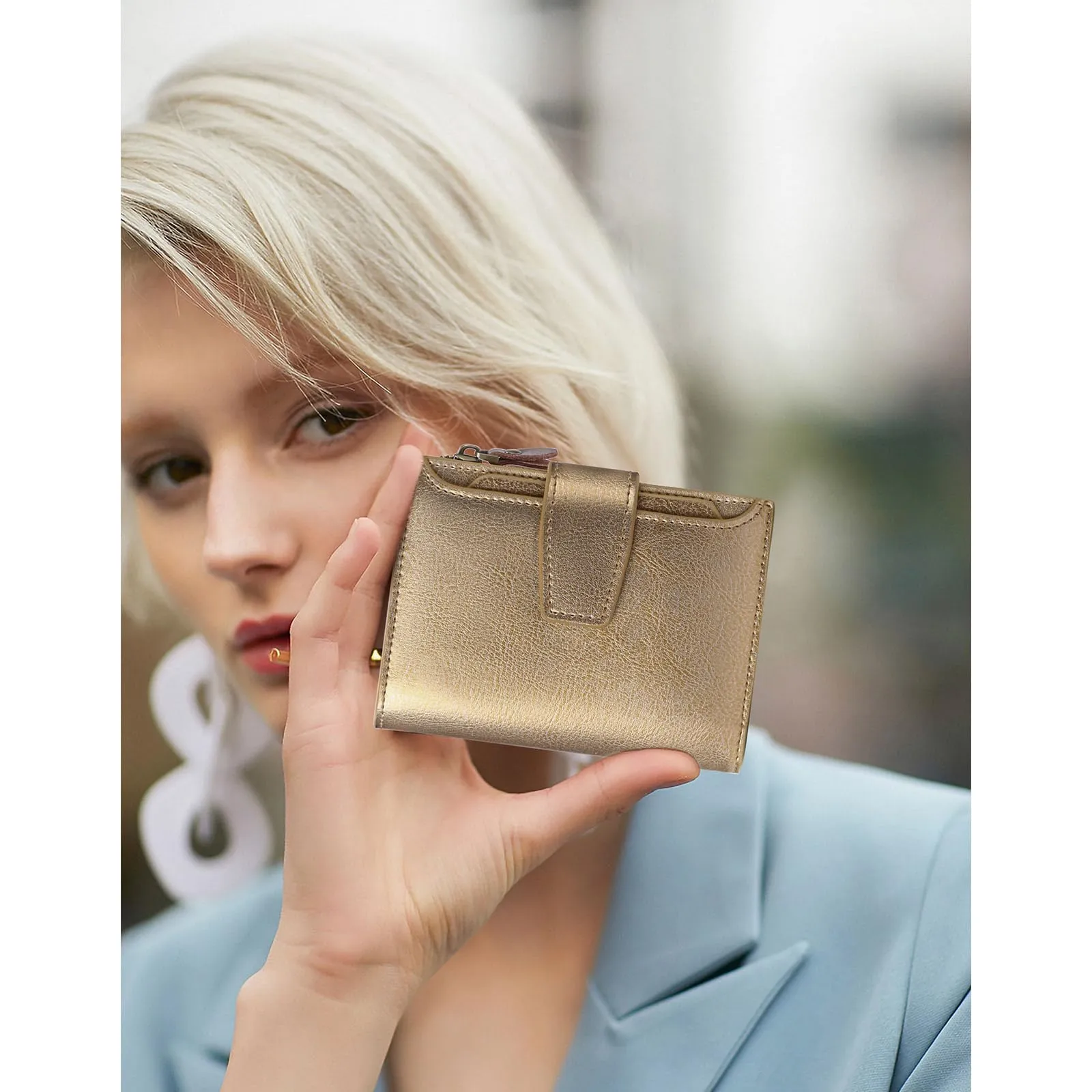 SENDEFN Portafoglio Donna in Pelle Vera Piccolo con Cerniera, 14 Slot per Carte e Blocco RFID - immagine 8
