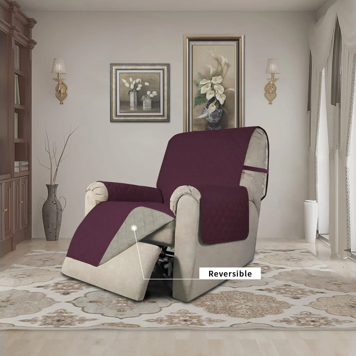 Easy-Going Copridivano Reversibile Impermeabile per Poltrona Reclinabile, Vinaccia/Beige (56 cm) - immagine 2