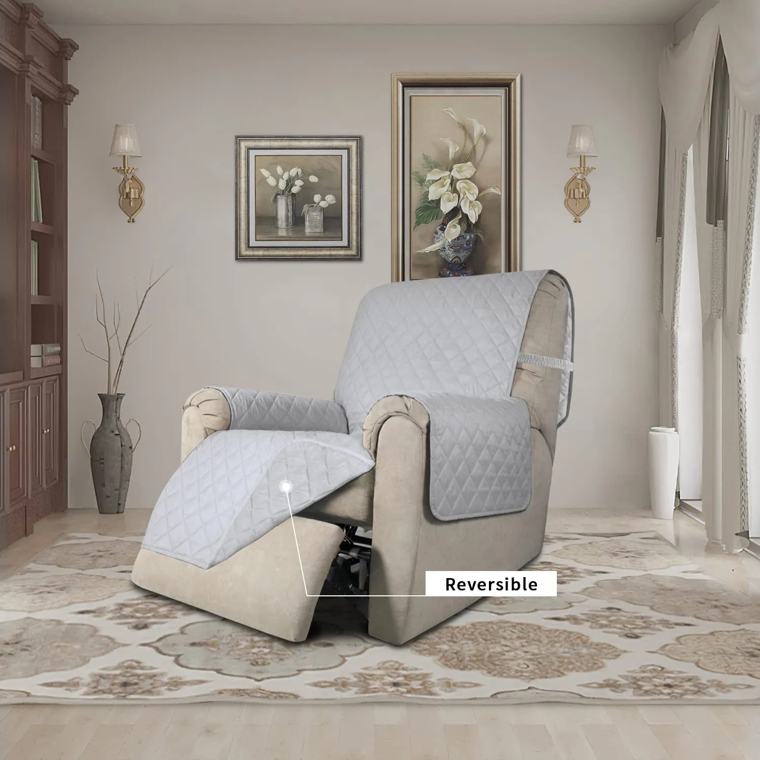 Easy-Going Copridivano Reversibile Impermeabile per Poltrona Reclinabile, 56 cm, Grigio Chiaro - immagine 2