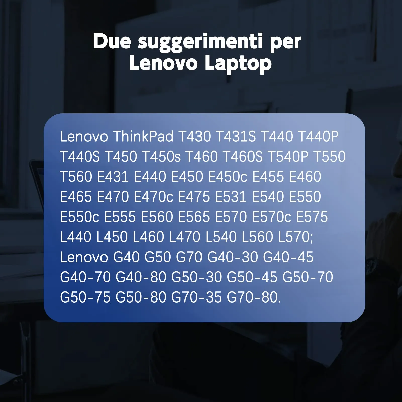 Etssembo Caricatore PC Portatile 65W per Lenovo Thinkpad T470 T470S T450 T450S T460 T440 T560 E540 E560 E570 G50 Z50 Yoga 2 13 11S Pro Flex 2 3 ADLX65NLC3A - immagine 4