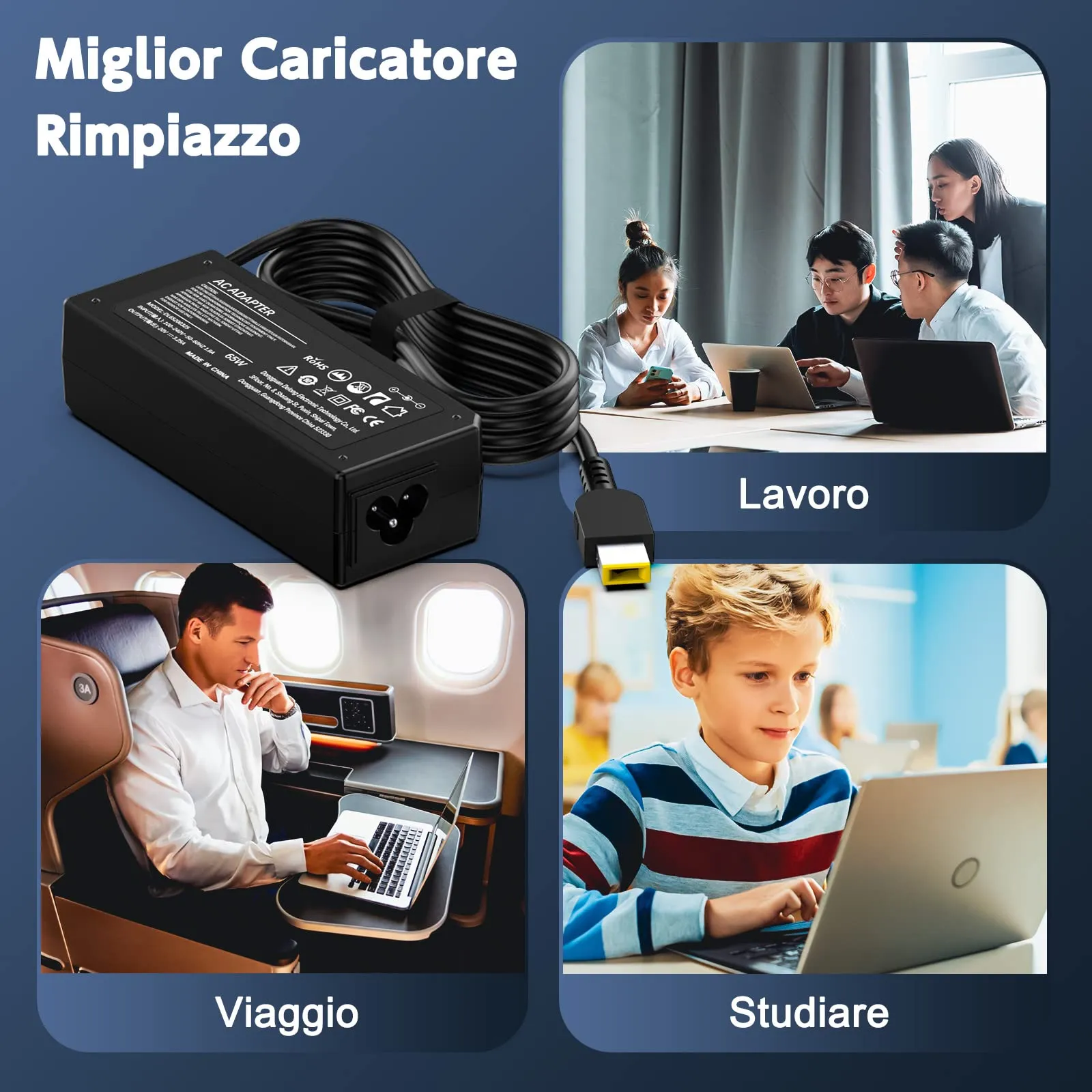 Etssembo Caricatore PC Portatile 65W per Lenovo Thinkpad T470 T470S T450 T450S T460 T440 T560 E540 E560 E570 G50 Z50 Yoga 2 13 11S Pro Flex 2 3 ADLX65NLC3A - immagine 7