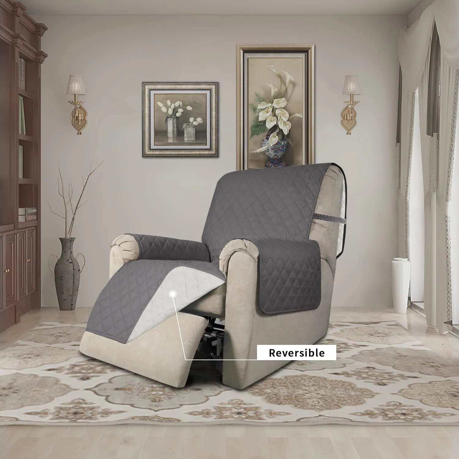 Easy-Going Copridivano Reversibile per Poltrona Reclinabile, Impermeabile, Grigio/Avorio (56 cm) - immagine 2