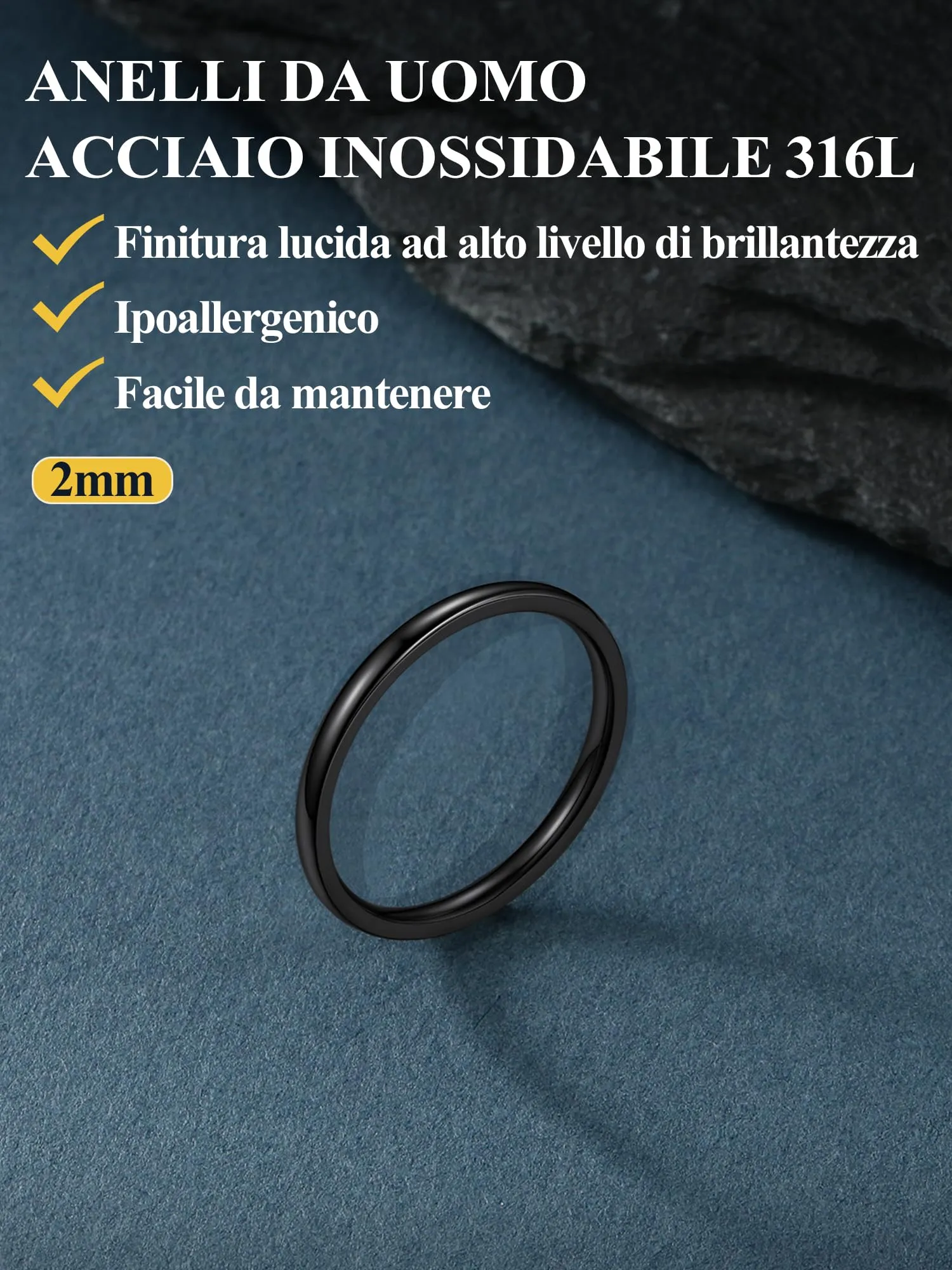 PROSTEEL Anello in Acciaio Inossidabile Nero Misura 9 - immagine 9