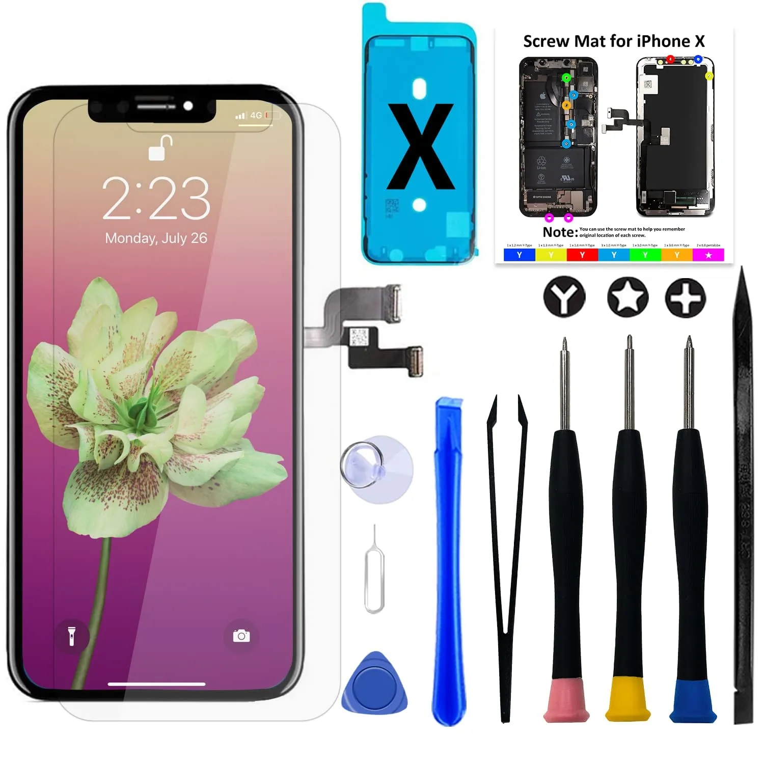Brinonac OLED Display for iPhone X 5.8" COF FHD Digitizer Replacement Kit - immagine 1