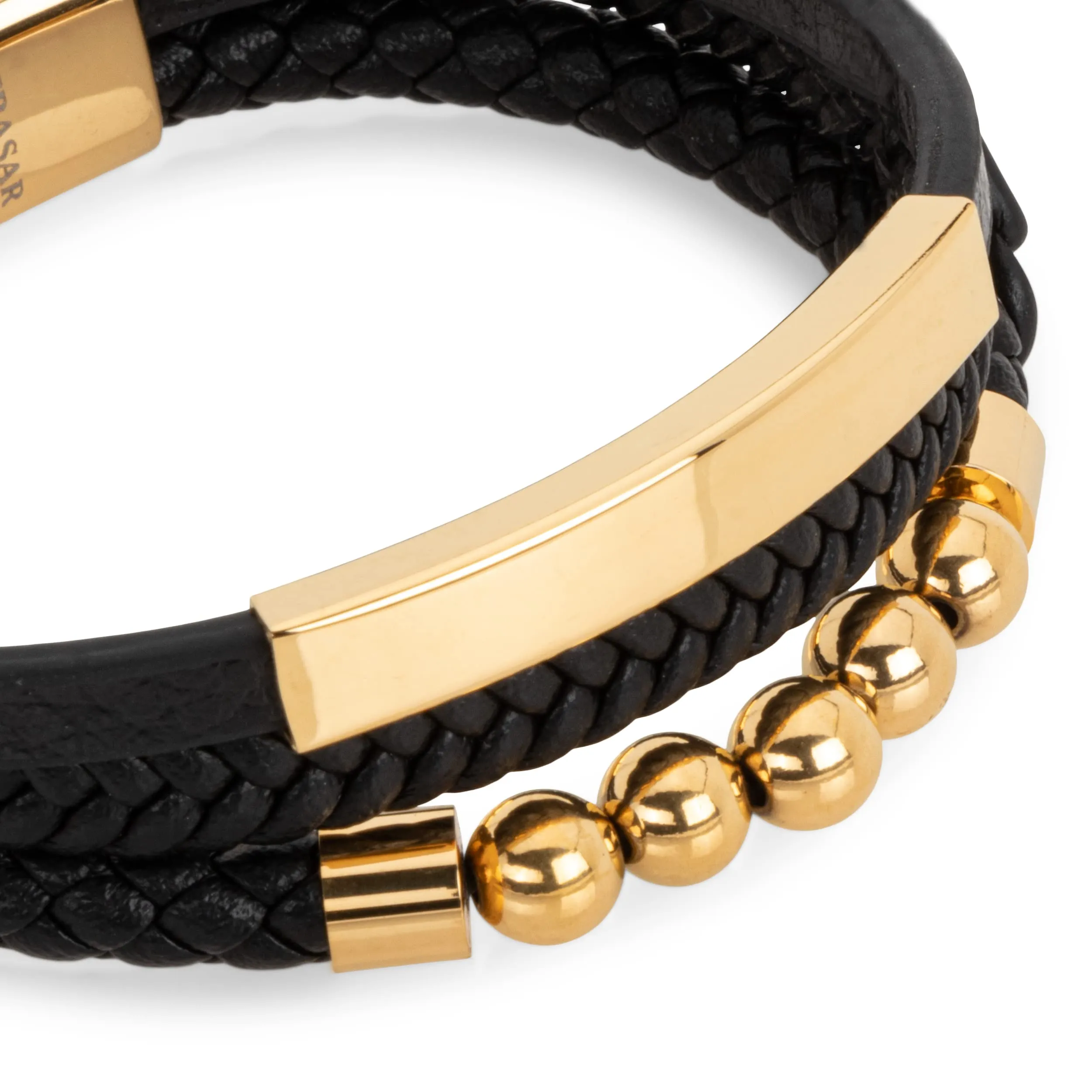SERASAR Bracciale da Uomo in Pelle Intrecciata e Oro, 23cm - immagine 8
