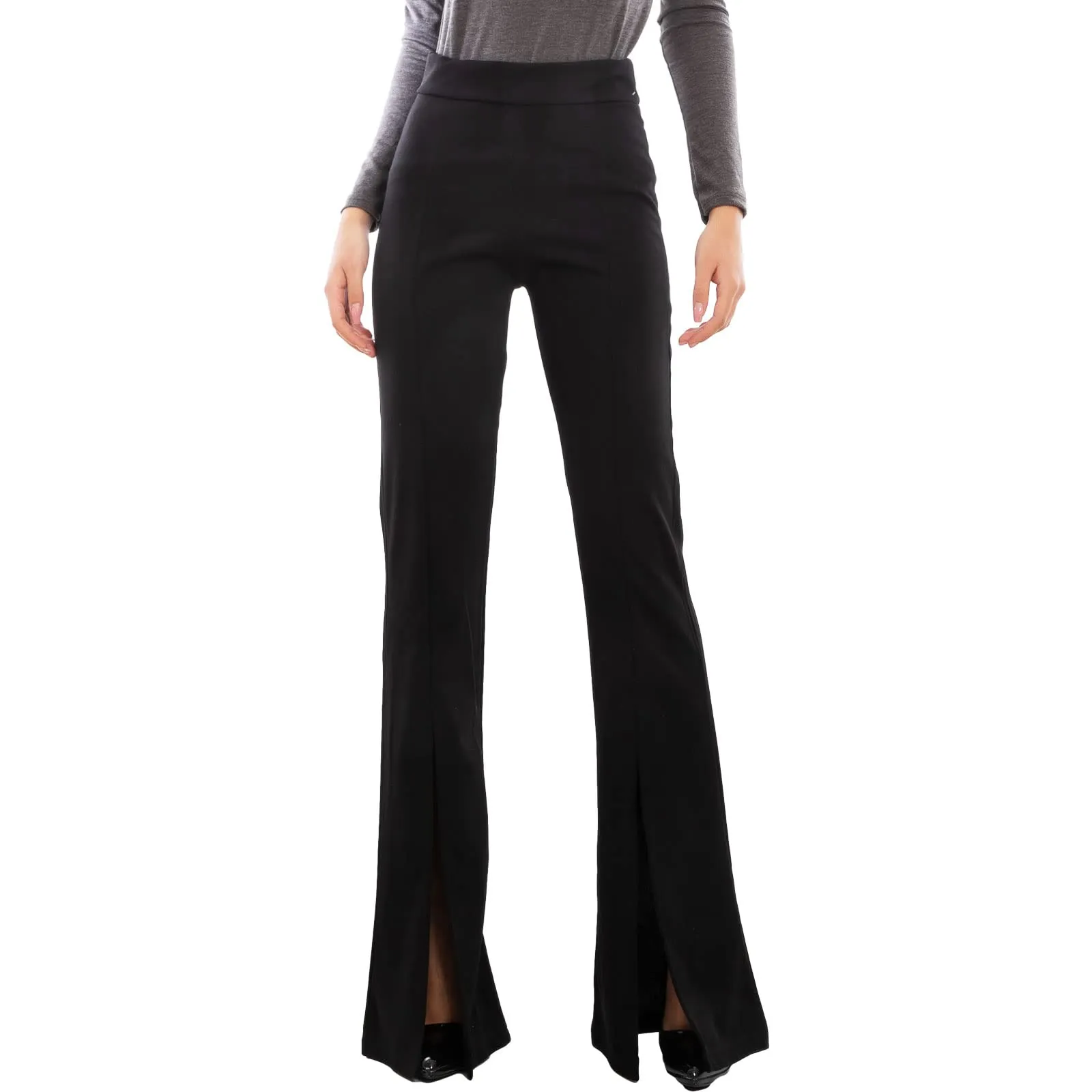 Toocool Pantaloni Donna Campana a Zampa Elefante Elasticizzati JL-2148, Nero con Spacco, XXL - immagine 2