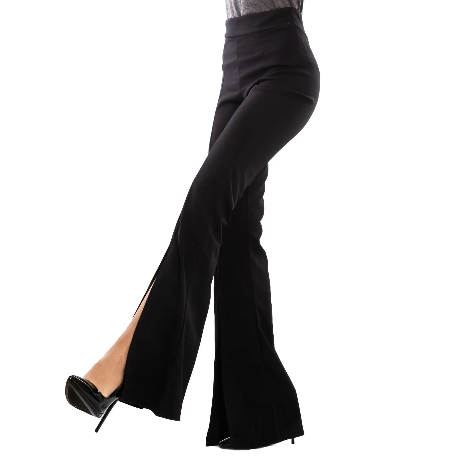 Toocool Pantaloni Donna Campana Zampa Elefante Elasticizzati JL-2148 Nero con Spacco M - immagine 5