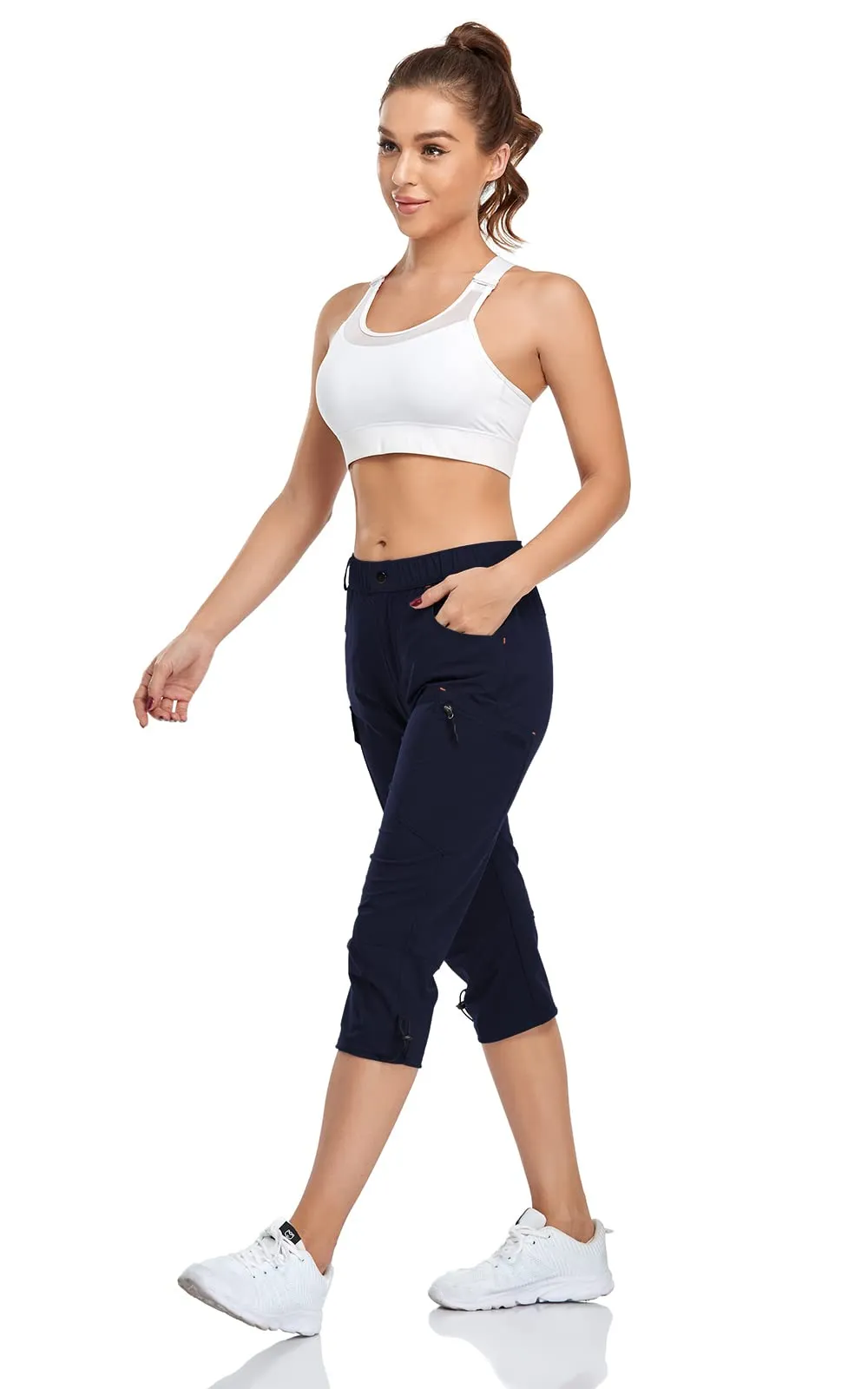 GymBrave Pantaloni Trekking Donna Cargo Capri 3/4 Estivi, Blu Navy, XXL - immagine 3