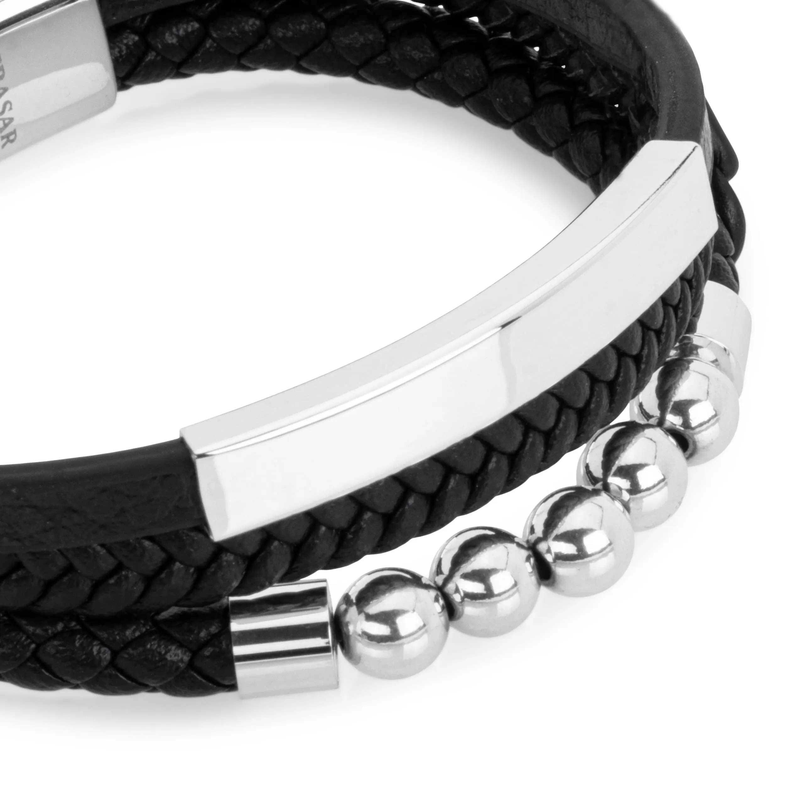 SERASAR Bracciale Uomo in Vera Pelle Nera, 17cm - immagine 8