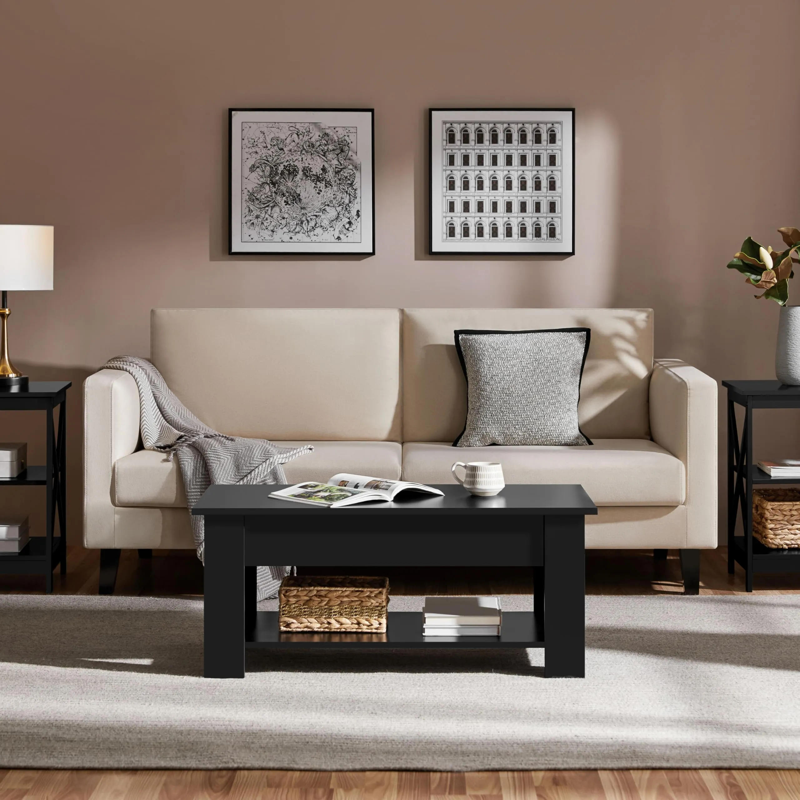 Yaheetech Tavolino da Caffè Sollevabile 98 x 50 x 42-56 cm Nero - immagine 8