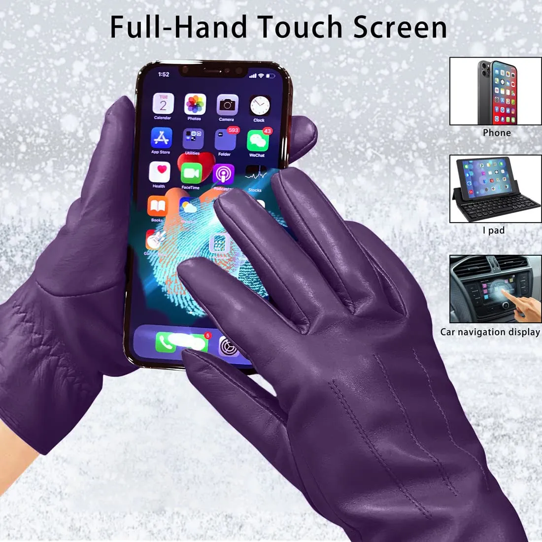Harssidanzar Guanti Donna in Pelle con Fodera Calda Touch Screen GL017, Viola, L - immagine 2