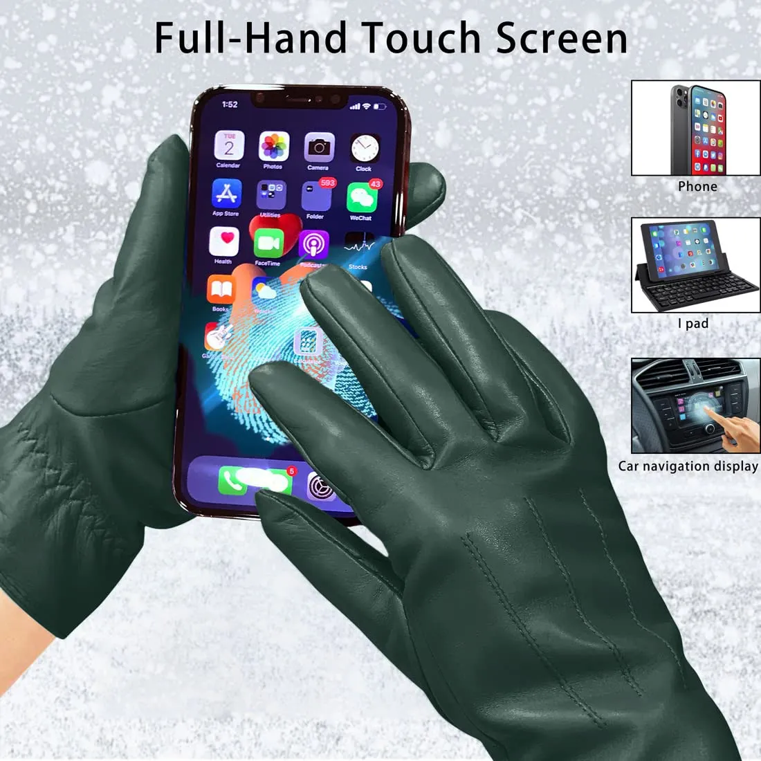 Harssidanzar Guanti Donna Touch Screen Vintage GL017EU, Verde Cacciatore, S - immagine 2