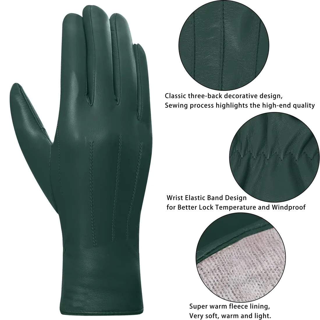 Harssidanzar Guanti Donna Touch Screen Vintage GL017EU, Verde Cacciatore, S - immagine 3