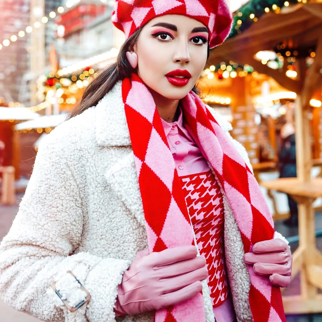 Harssidanzar Guanti Invernali Donna Touch Screen Vintage GL017EU Rosa S - immagine 3