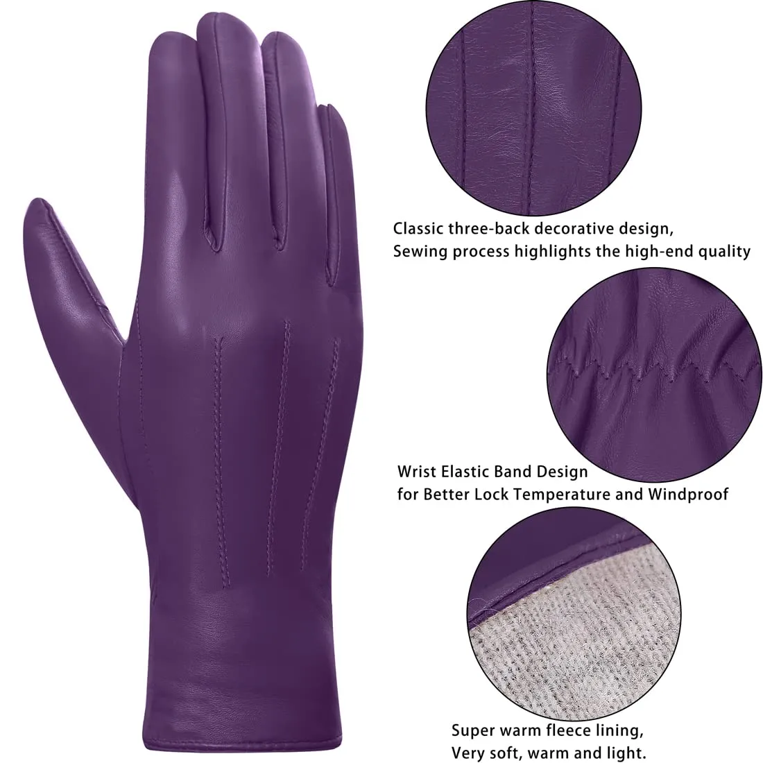 Harssidanzar Guanti Donna Touch Screen in Pelle GL017 - Viola, S - immagine 3