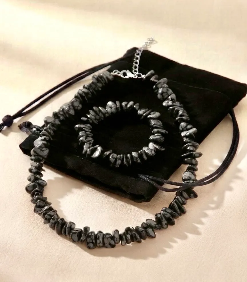 Alchimia Set Collana e Bracciale in Ossidiana Fiocco di Neve - immagine 5